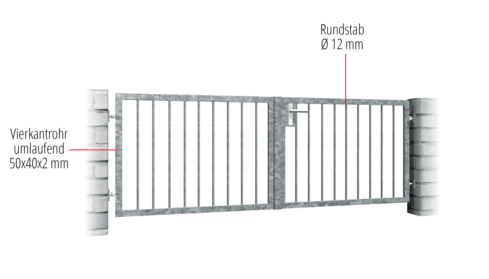 Gartentor verzinkt 2-flügelig Massiv 2, GE