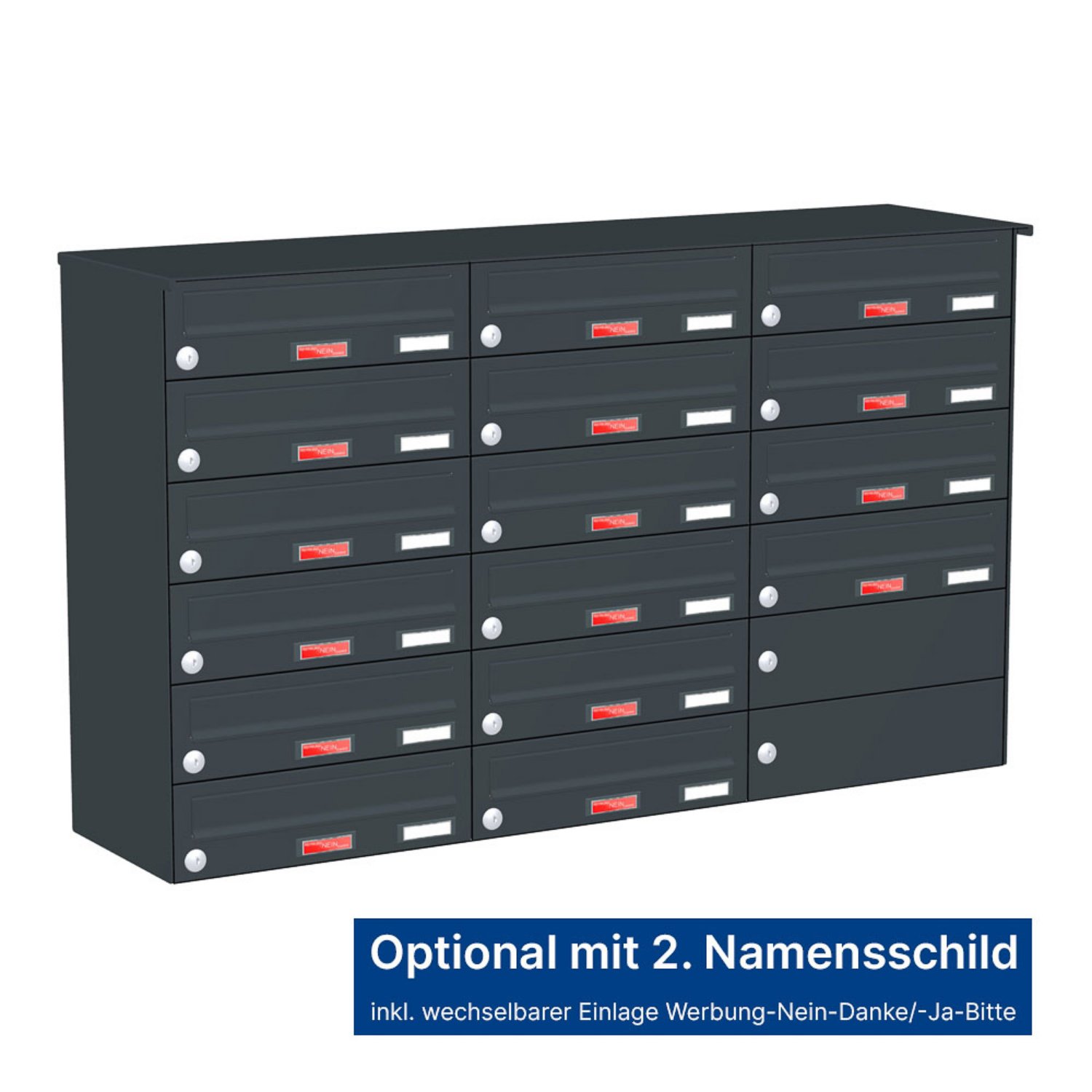 Briefkastenanlage | Aufputz | 16-fach | Waagerecht | Farbe