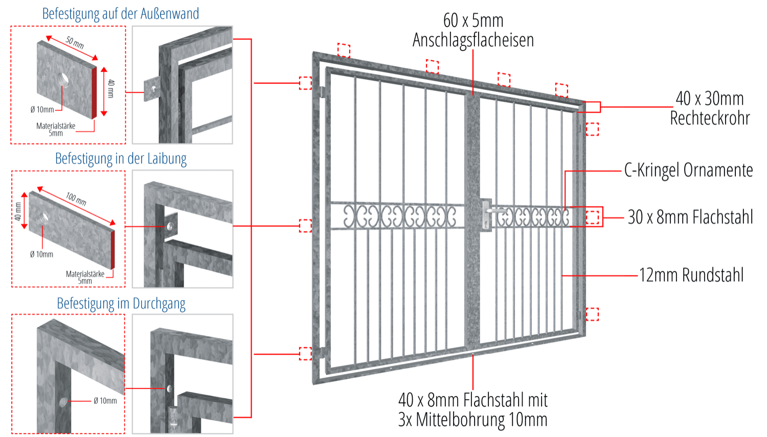 Gittertür verzinkt 2-flügelig C-Kringel