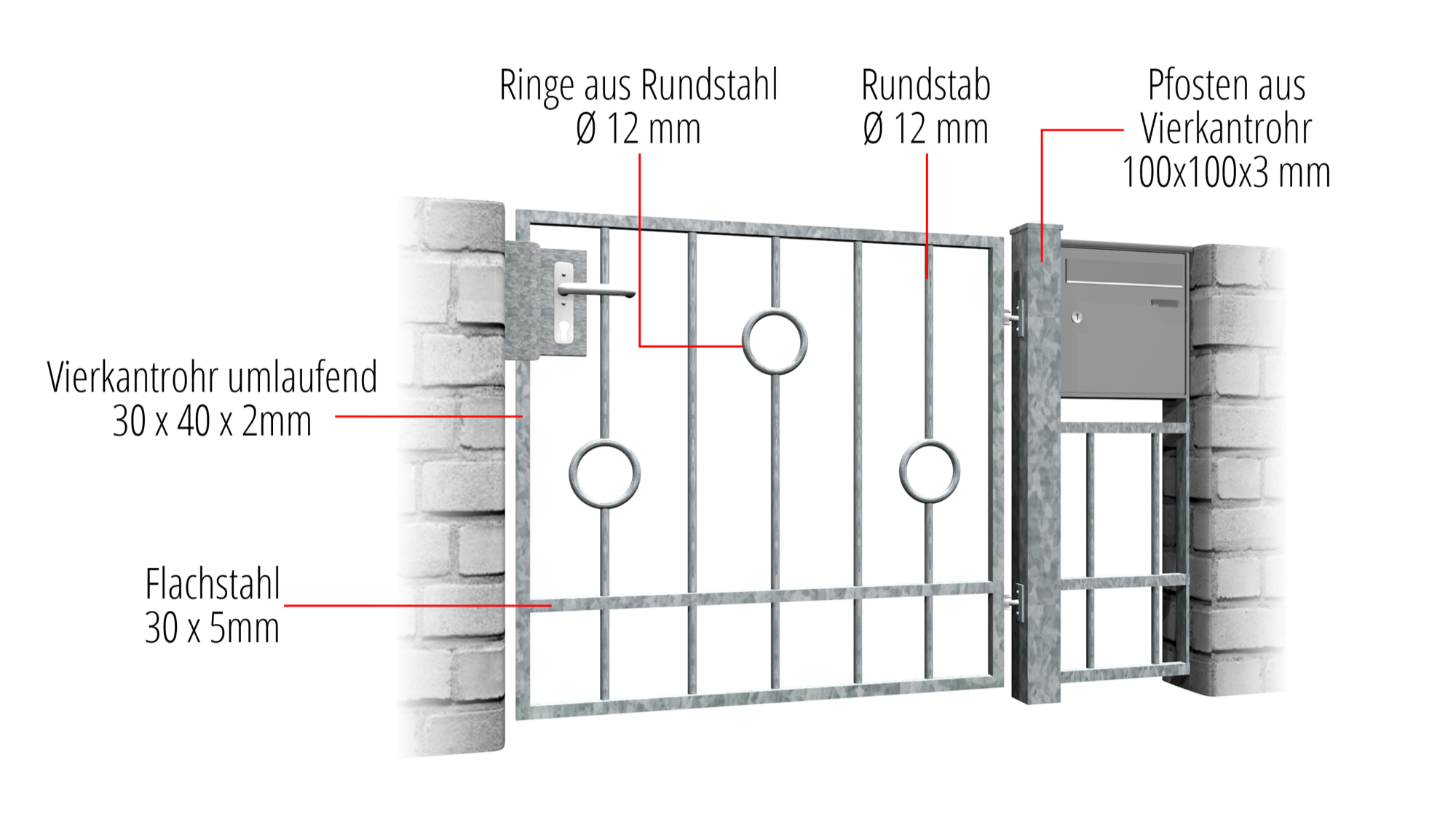 Gartentür verzinkt 1-flügelig Kreis Stab, GE, BK