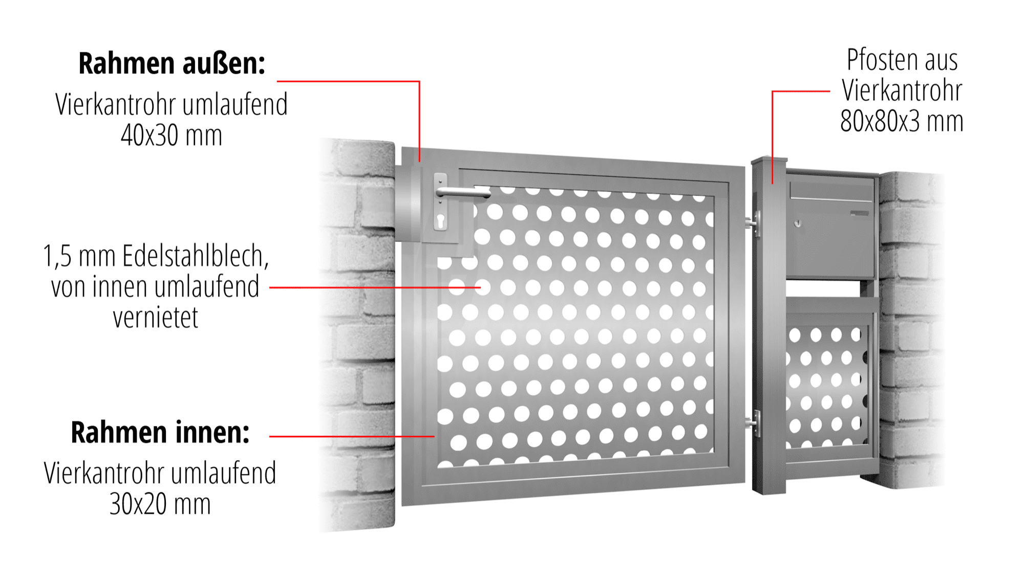 Gartentür Edelstahl 1-flügelig Sichtschutz RL, GE, BK