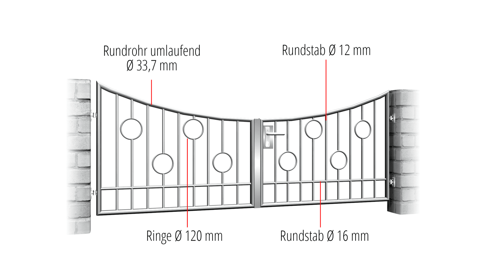 Gartentor Edelstahl 2-flügelig Kreis Stab, UB