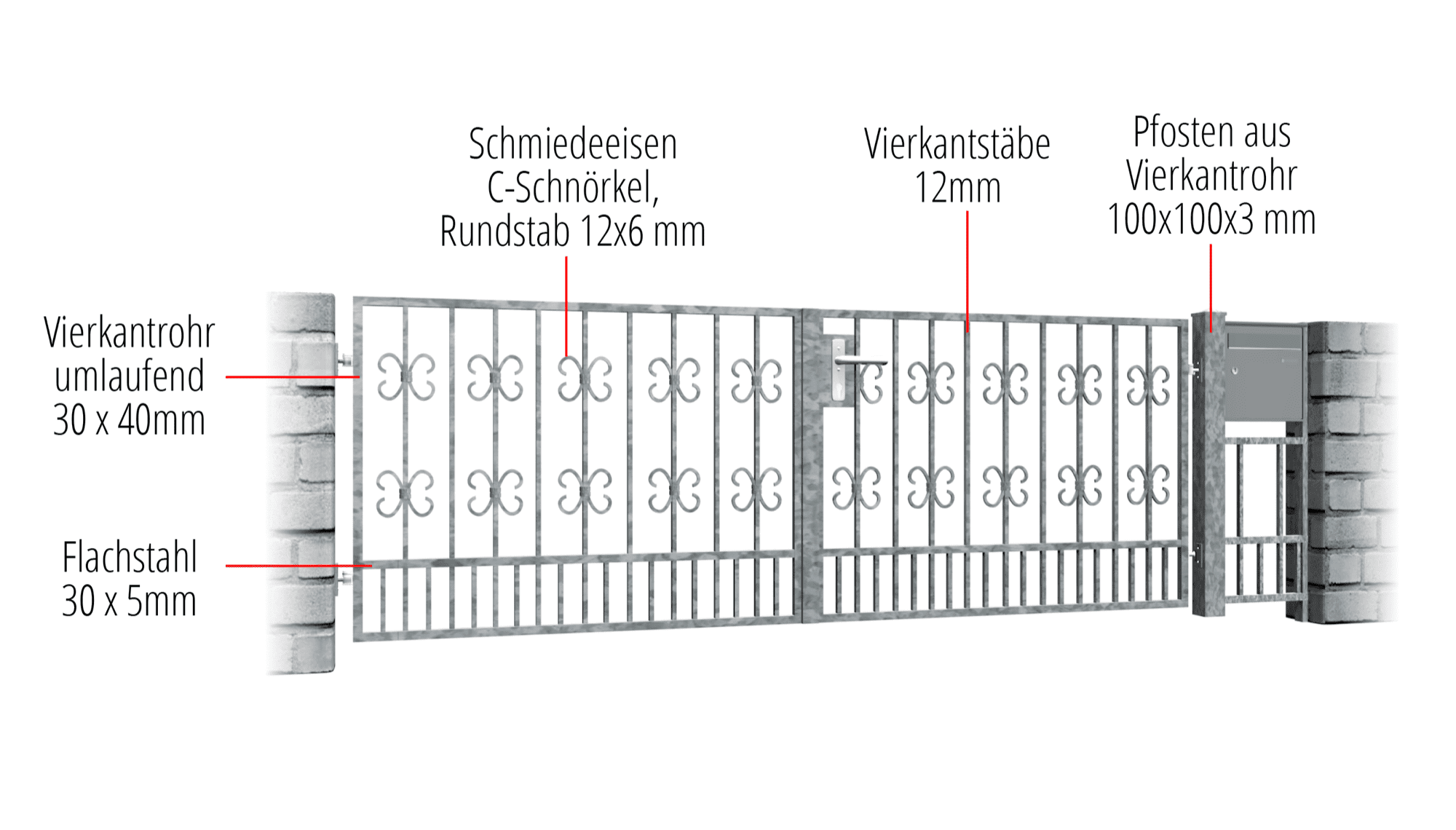 Gartentor verzinkt 2-flügelig Barock, GE, BK