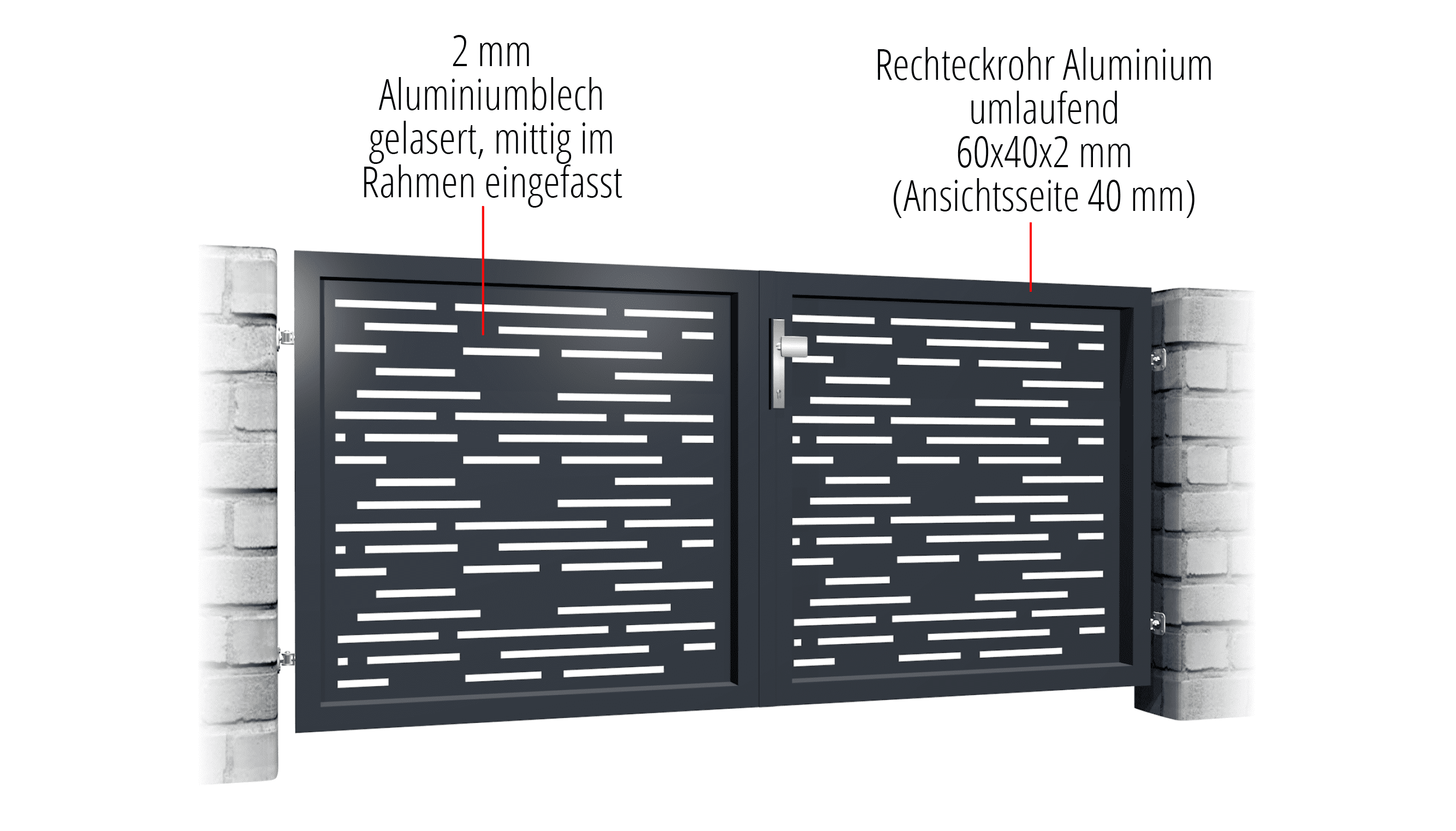 Gartentor Alu 2-flügelig Laserschnitt Design SF HO