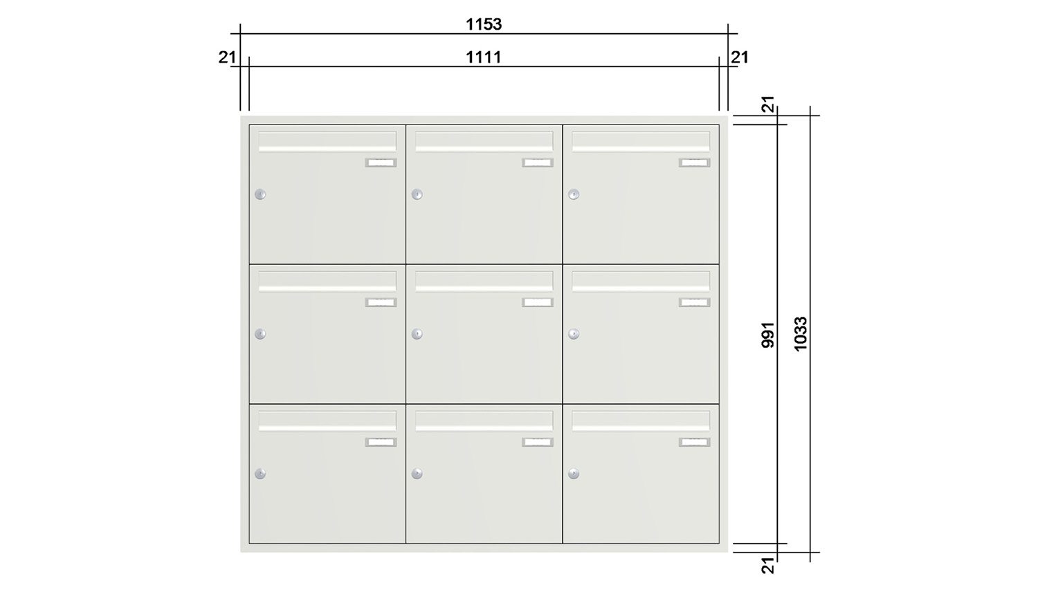 Briefkastenanlage | Unterputz | 9-fach | Senkrecht | Farbe