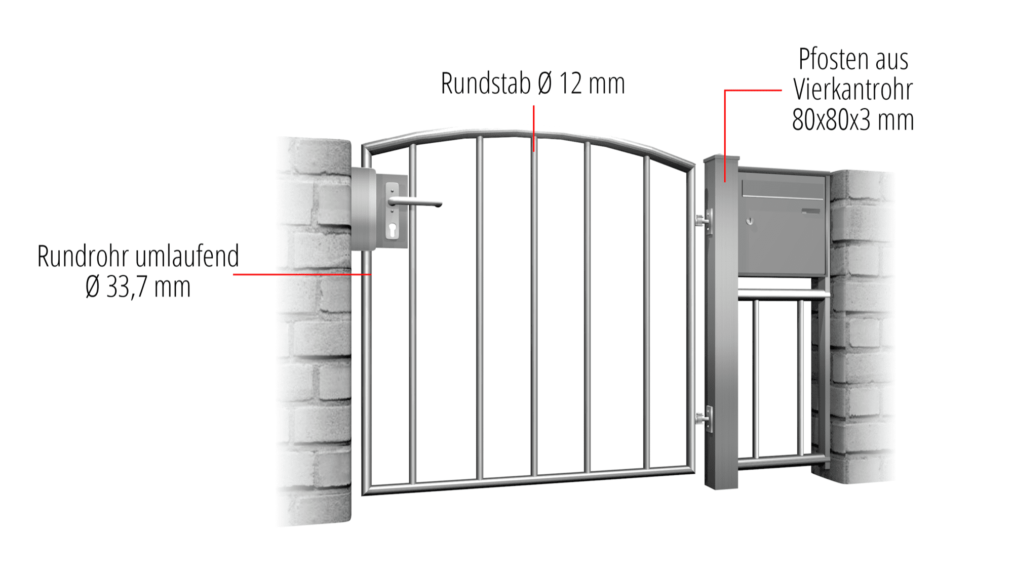 Gartentür Edelstahl 1-flügelig Vertikalstab 2, OB, BK