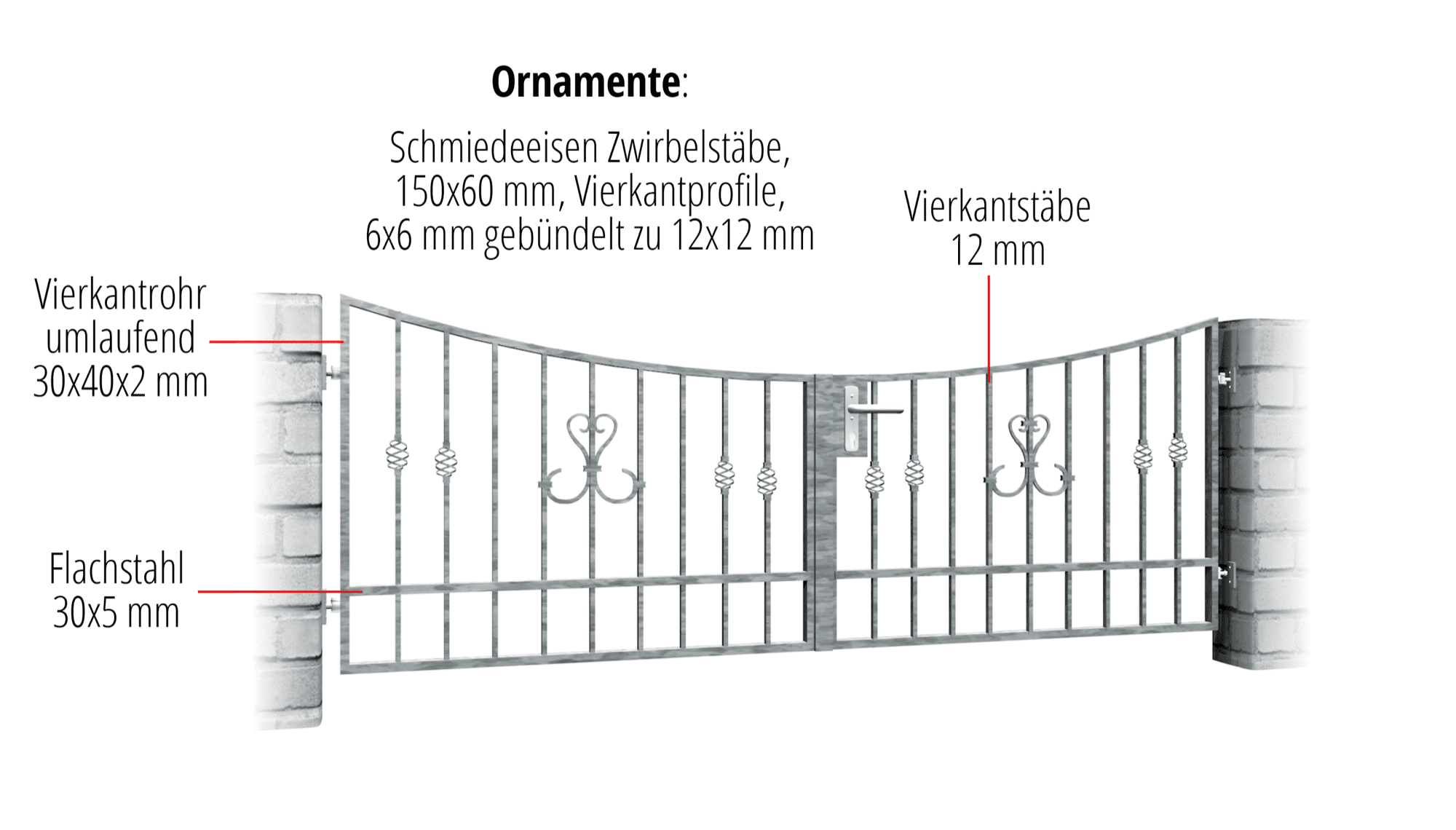 Gartentor verzinkt 2-flügelig Schnörkel, UB