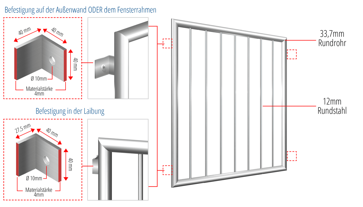 Fenstergitter Edelstahl Vertikalstab 1