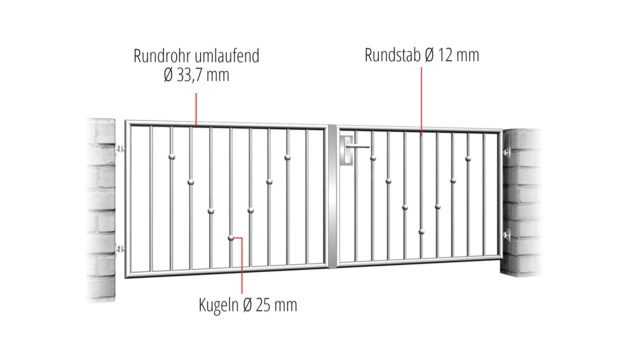 Gartentor Edelstahl 2-flügelig V-Kugeln, GE