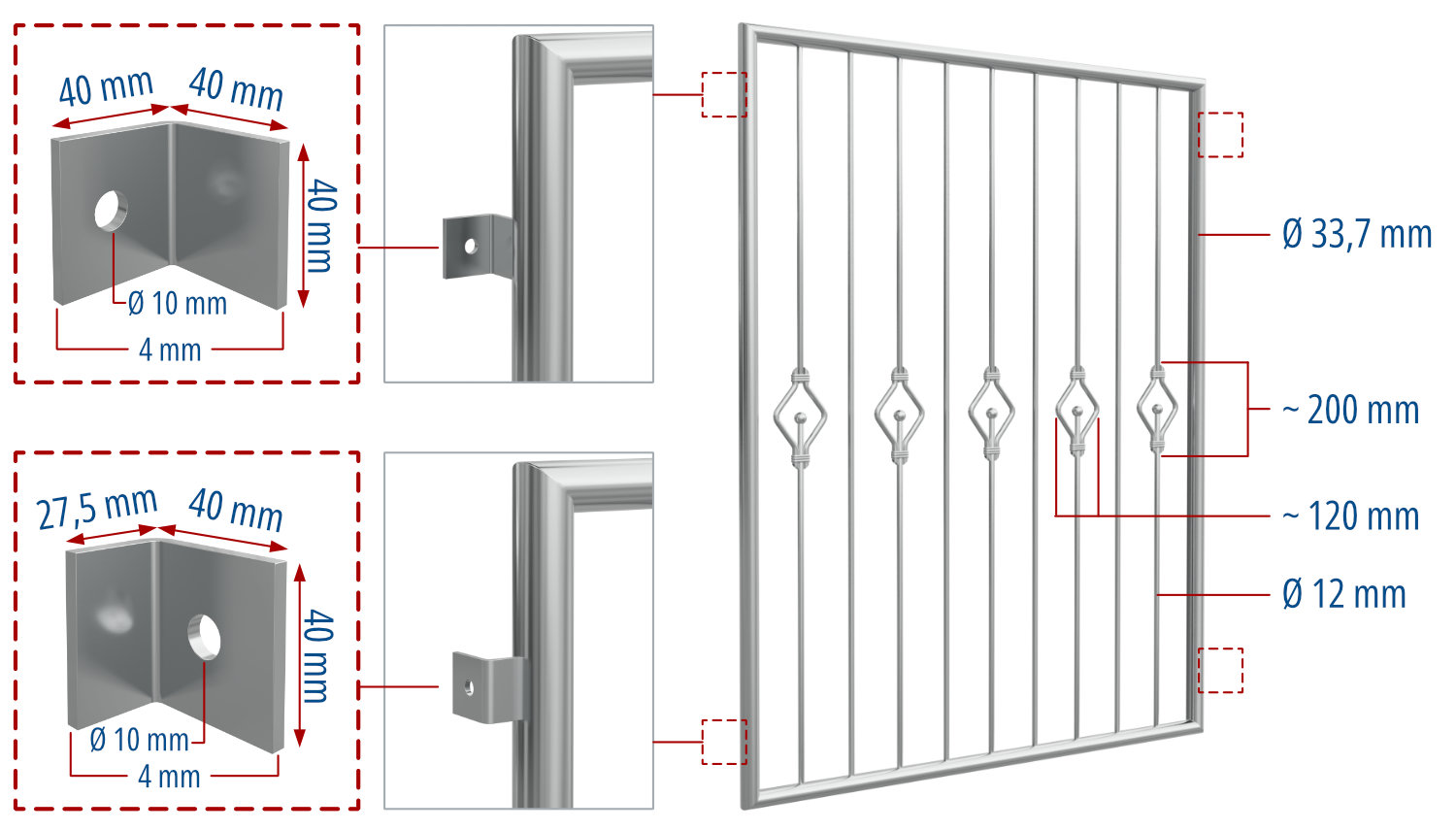 Fenstergitter Edelstahl Schweif