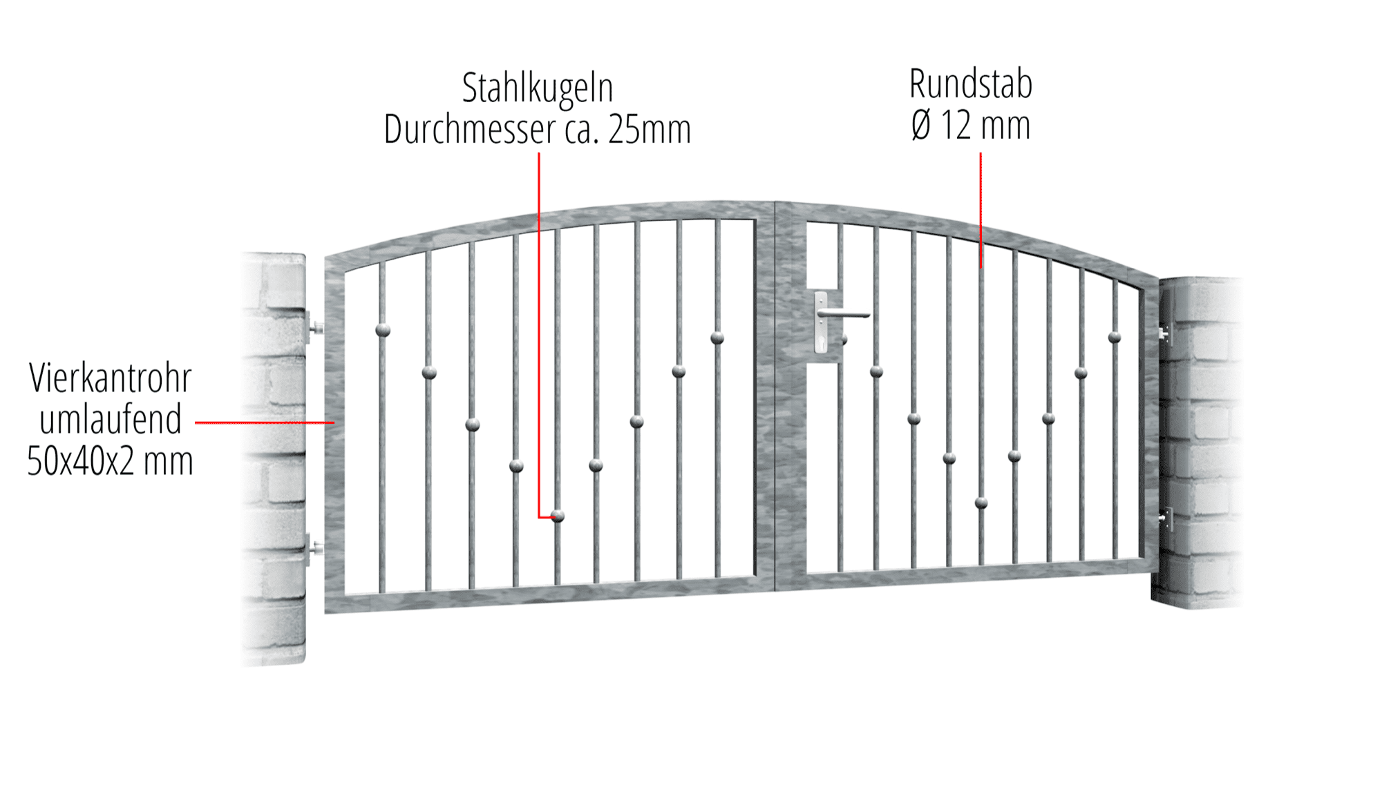 Gartentor verzinkt 2-flügelig V-Kugeln, OB