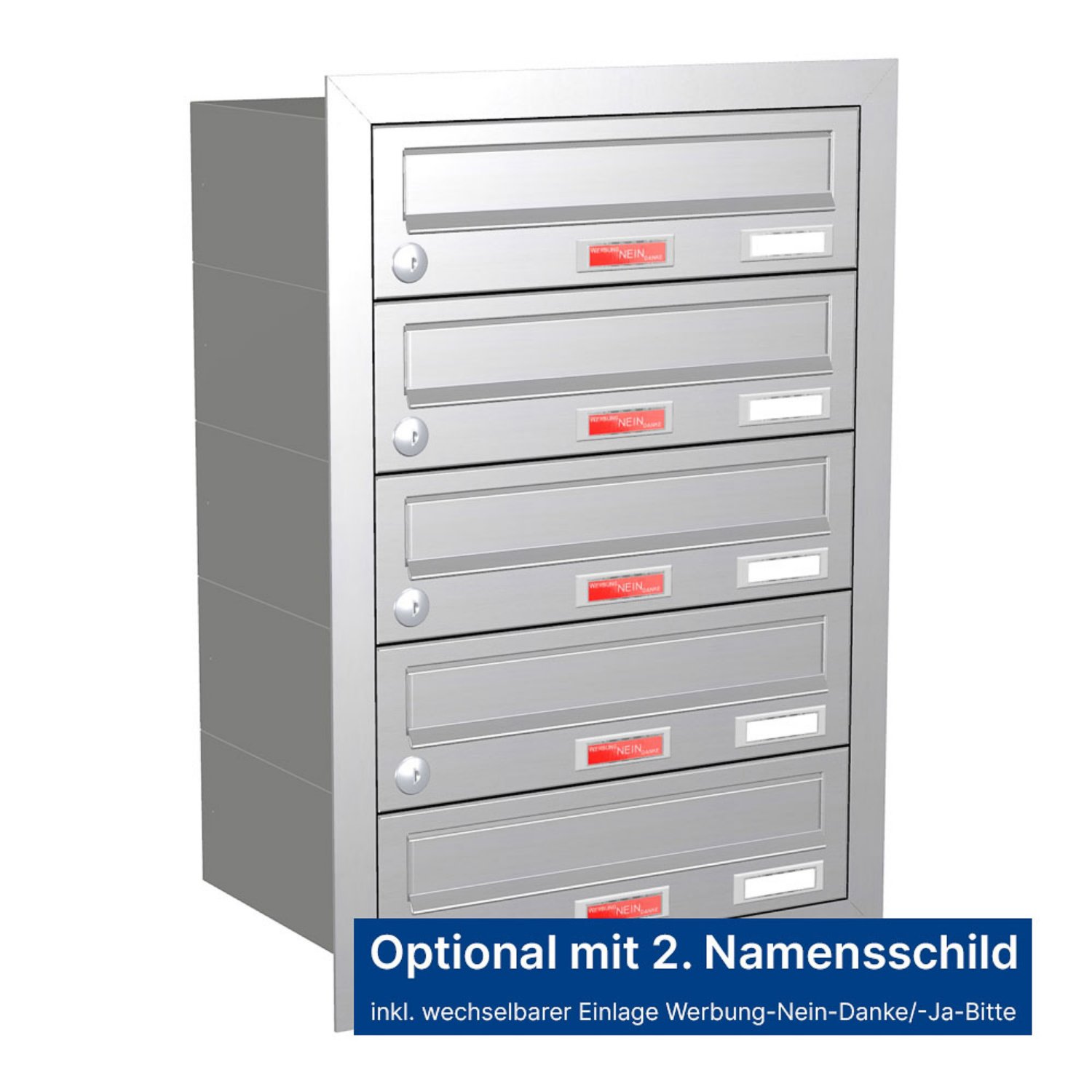 Briefkastenanlage | Unterputz | 5-fach | Waagerecht | Edelstahl