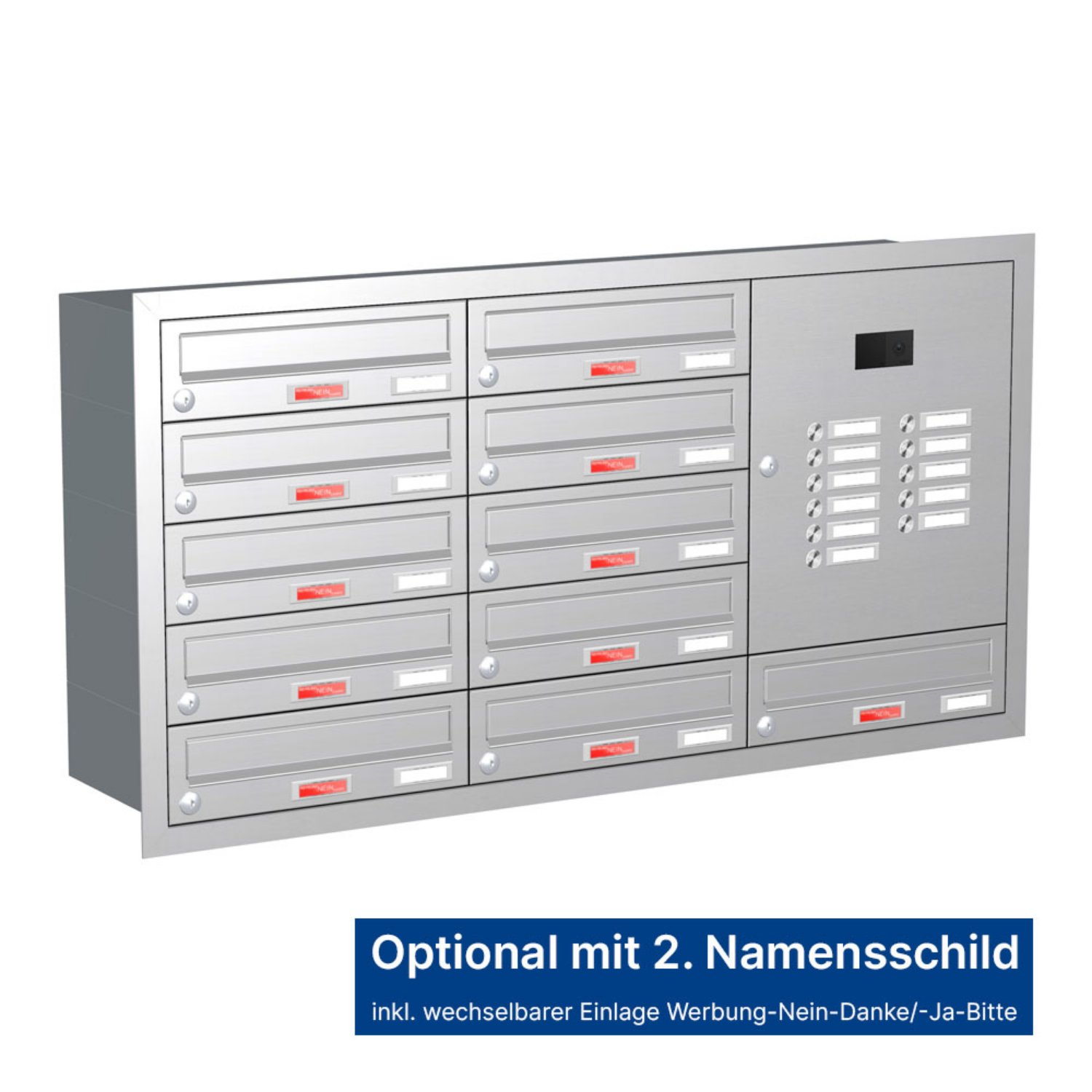 Briefkastenanlage | Unterputz | 11-fach | Waagerecht | Audio | Video | Edelstahl