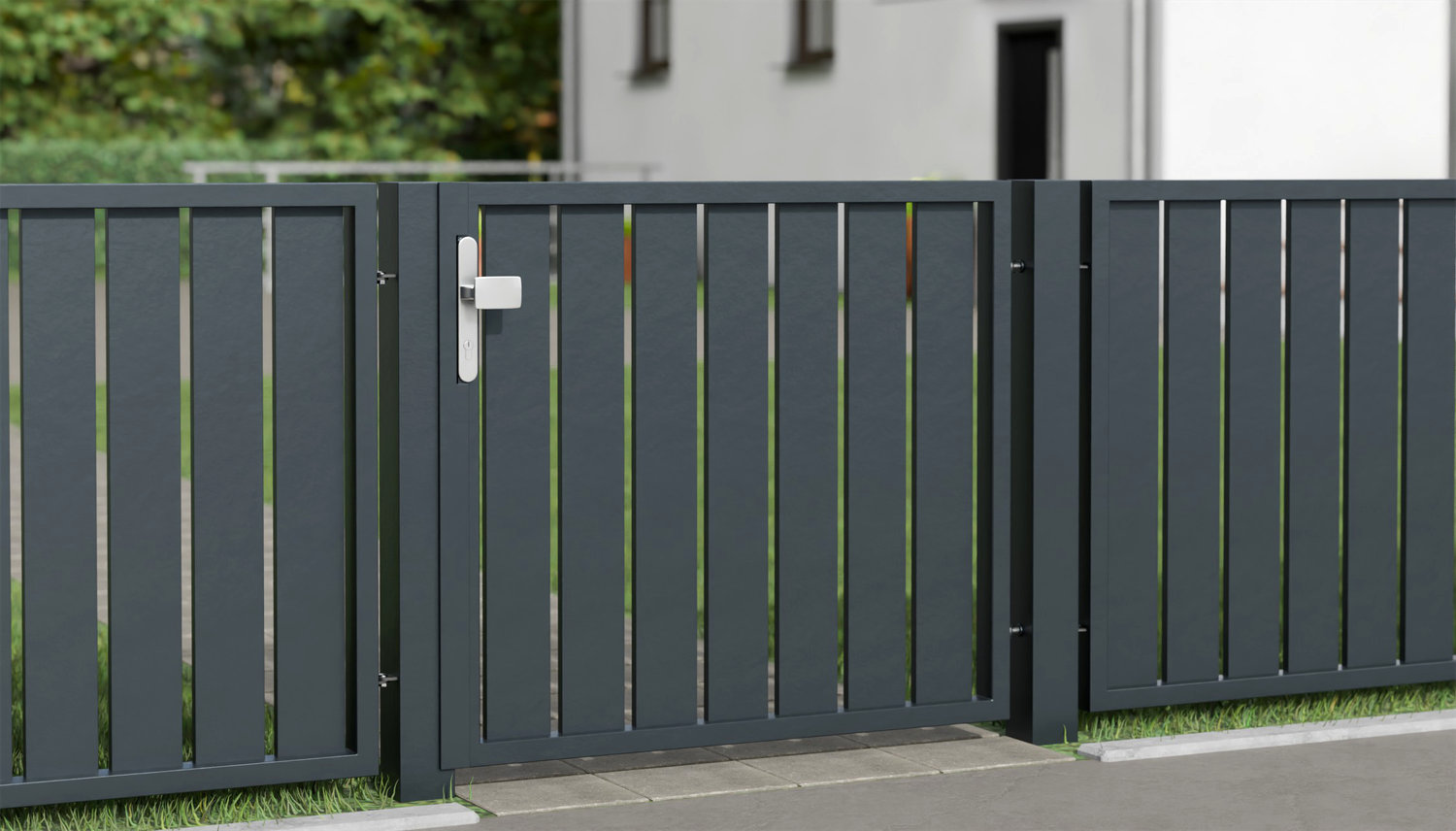 Gartentür Alu 1-flügelig Sichtschutz Lamellen vertikal, GE