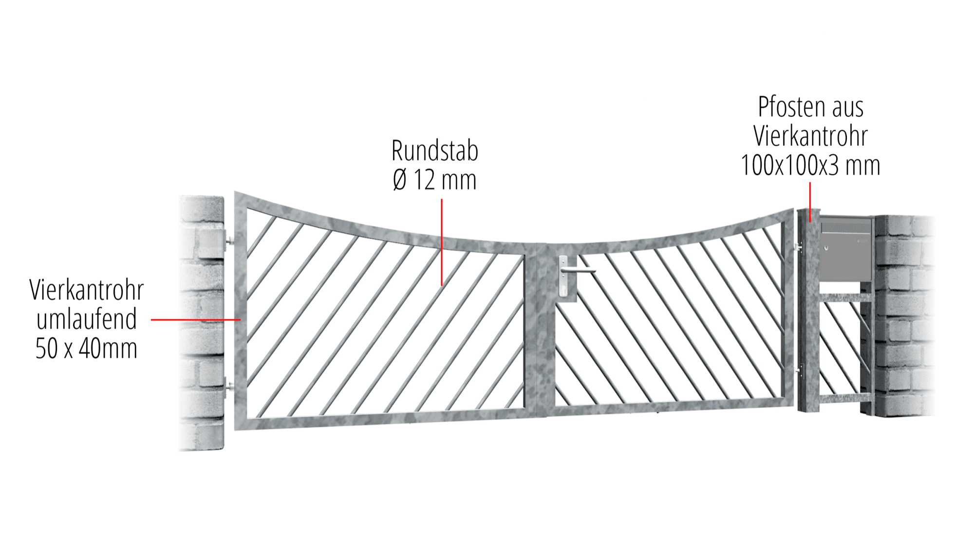 Gartentor verzinkt 2-flügelig Diagonalstab, UB, BK