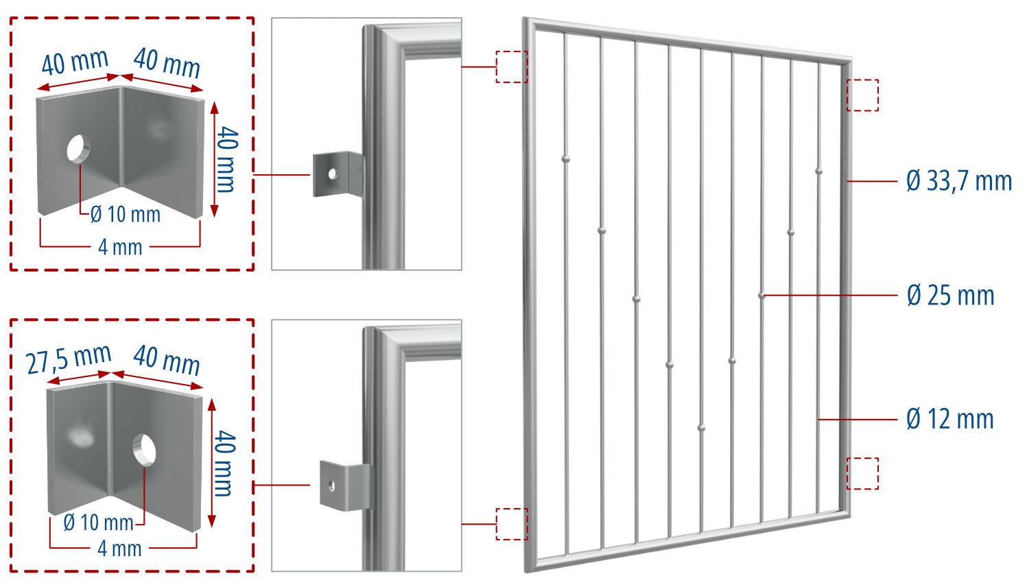Fenstergitter Edelstahl V-Kugeln 