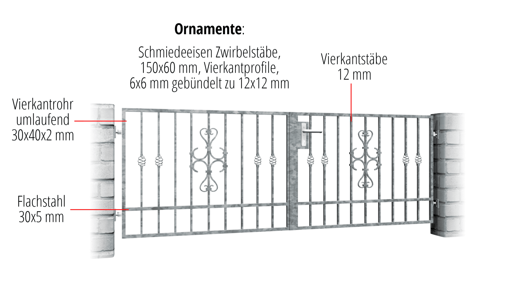 Gartentor verzinkt 2-flügelig Schnörkel, GE