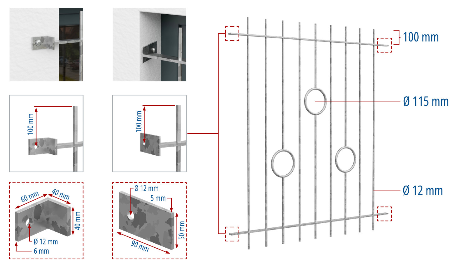 Fenstergitter verzinkt Kreis Stab