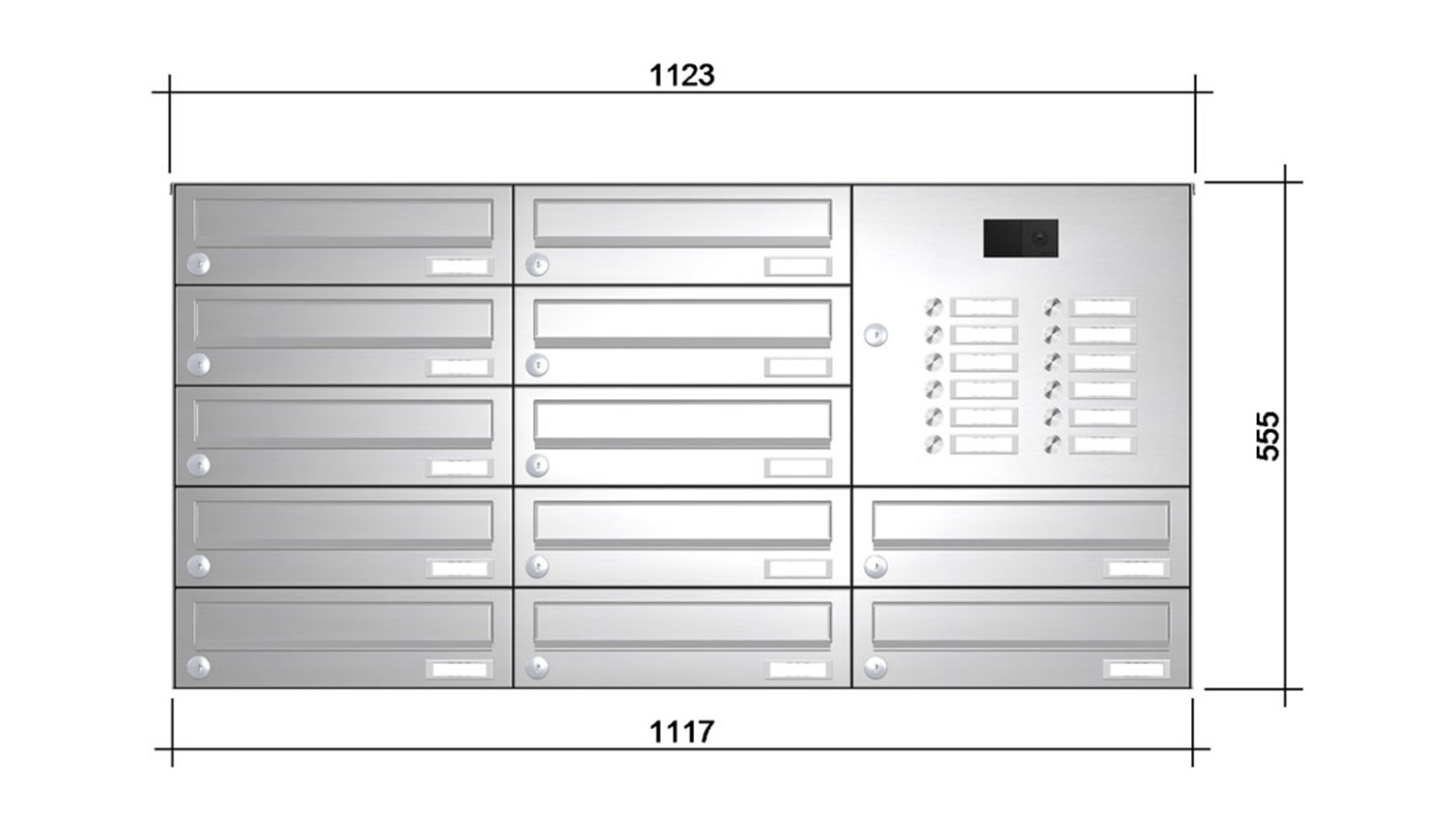 Briefkastenanlage | Aufputz | 12-fach | Waagerecht | Audio | Video | Edelstahl