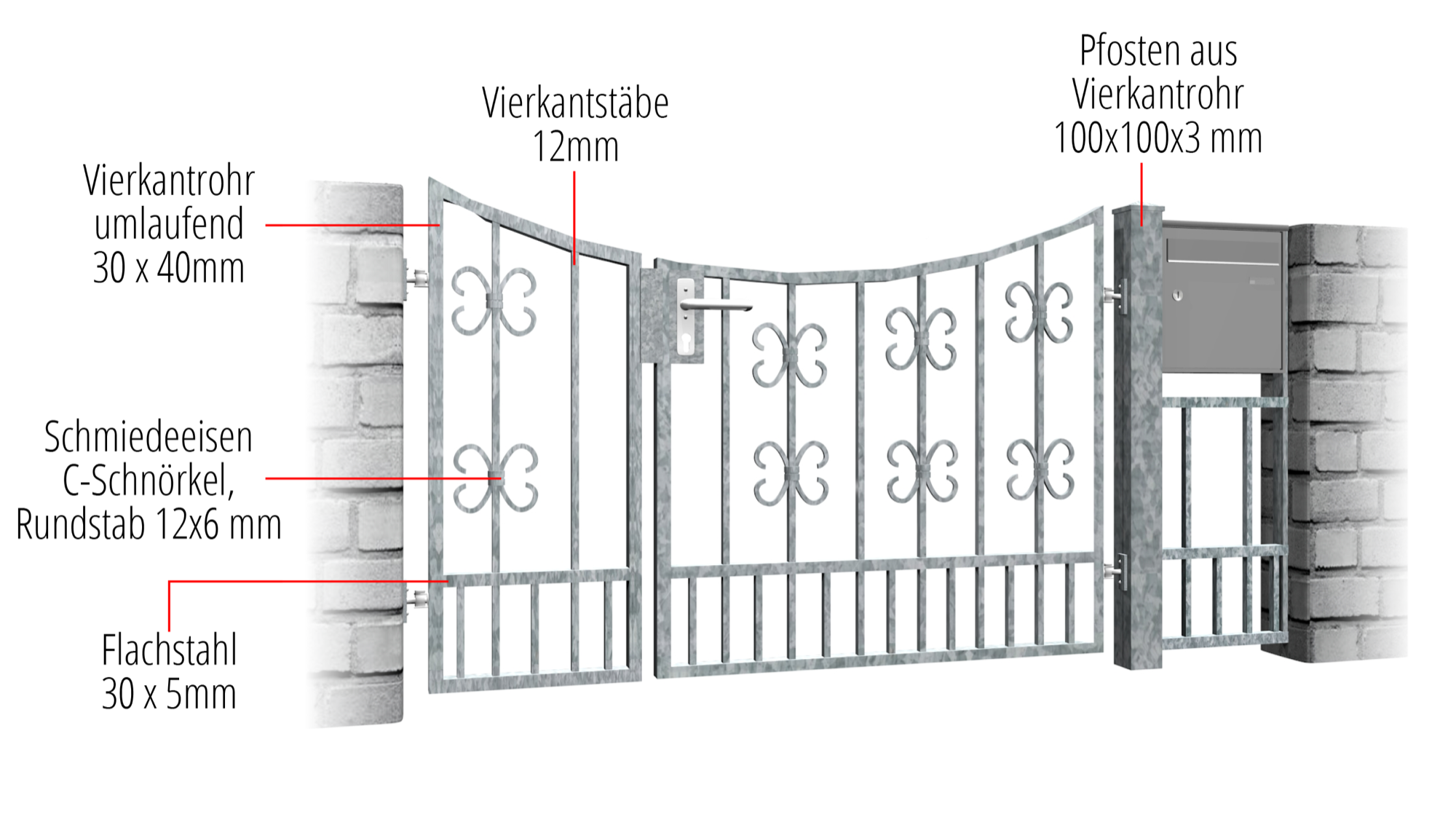 Gartentür verzinkt 2-flügelig Barock, UB, BK