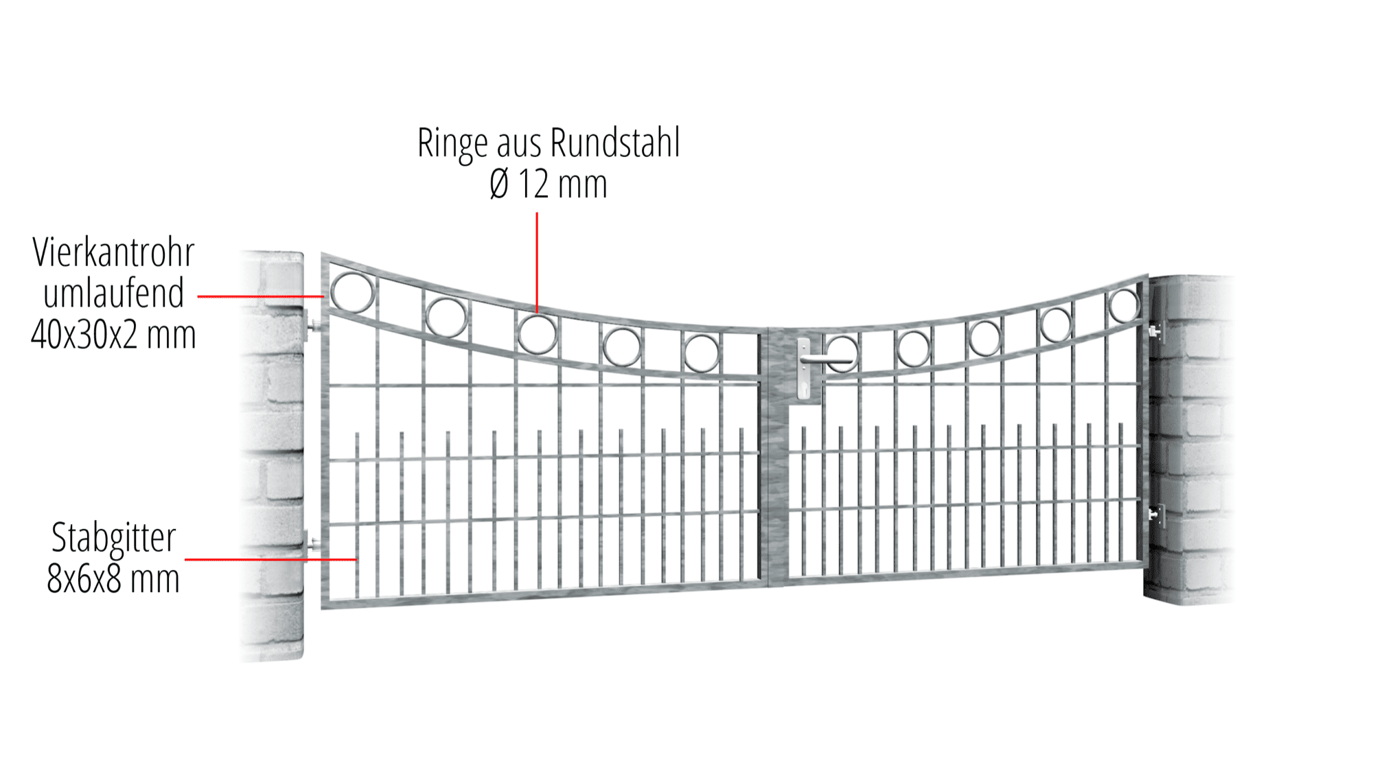 Gartentor verzinkt 2-flügelig Ringreihe, UB