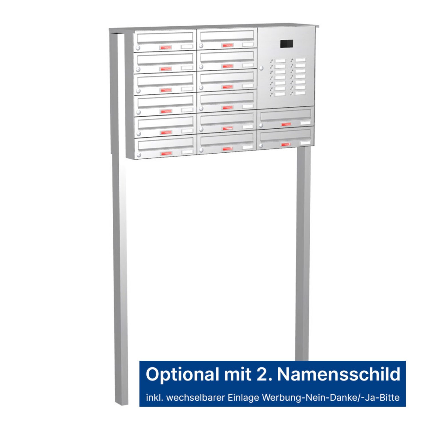 Briefkastenanlage | Freistehend | 14-fach | Waagerecht | Audio | Video | Edelstahl