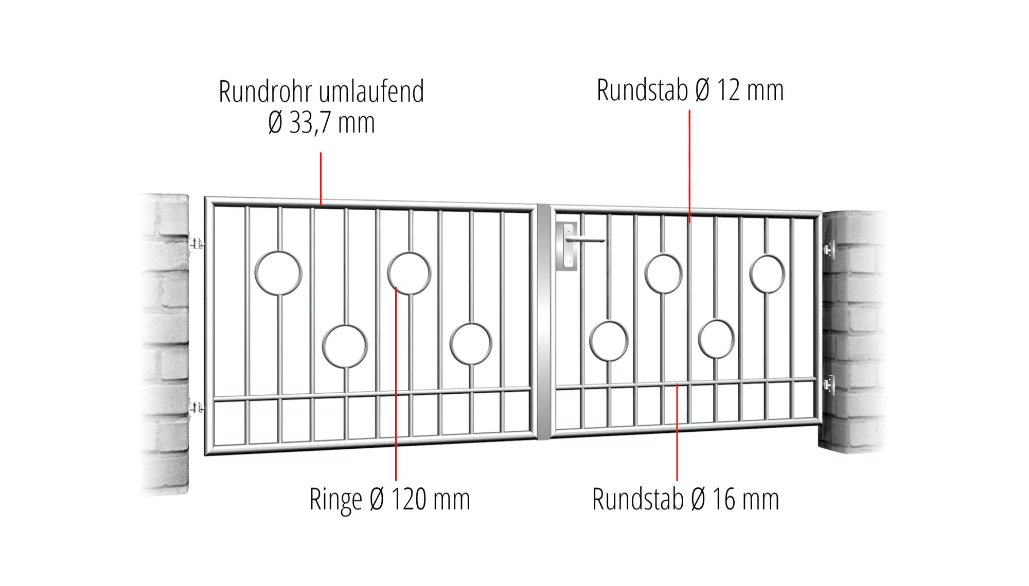 Gartentor Edelstahl 2-flügelig Kreis Stab, GE