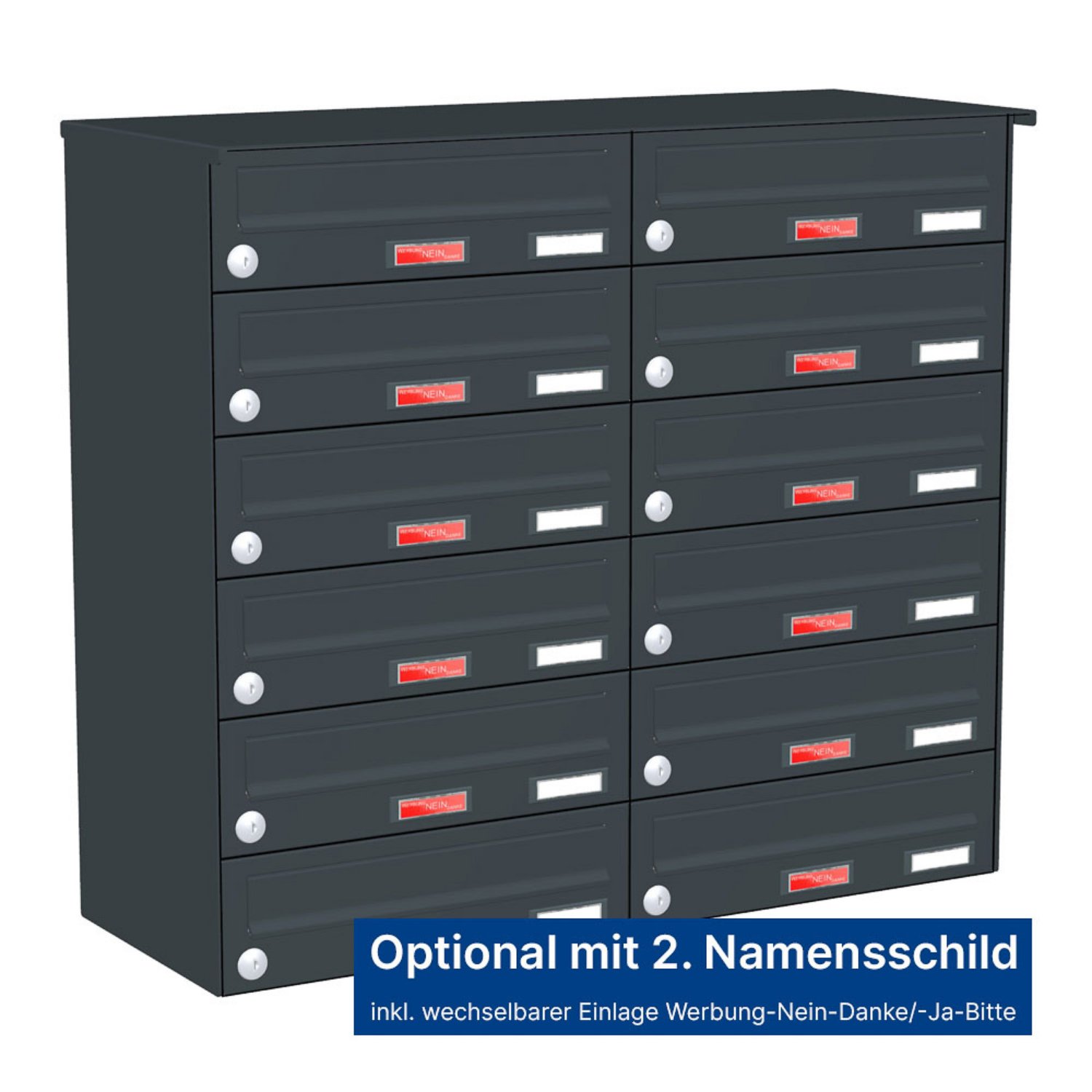 Briefkastenanlage | Aufputz | 12-fach | Waagerecht | Farbe