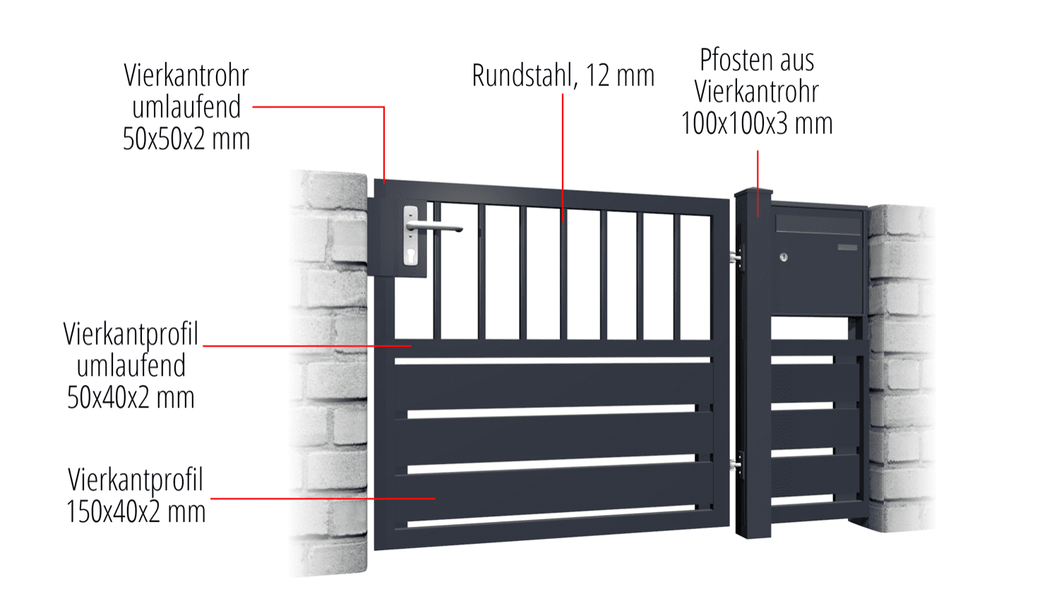 Gartentür Alu 1-flügelig Sichtschutz KSV 1, GE, BK