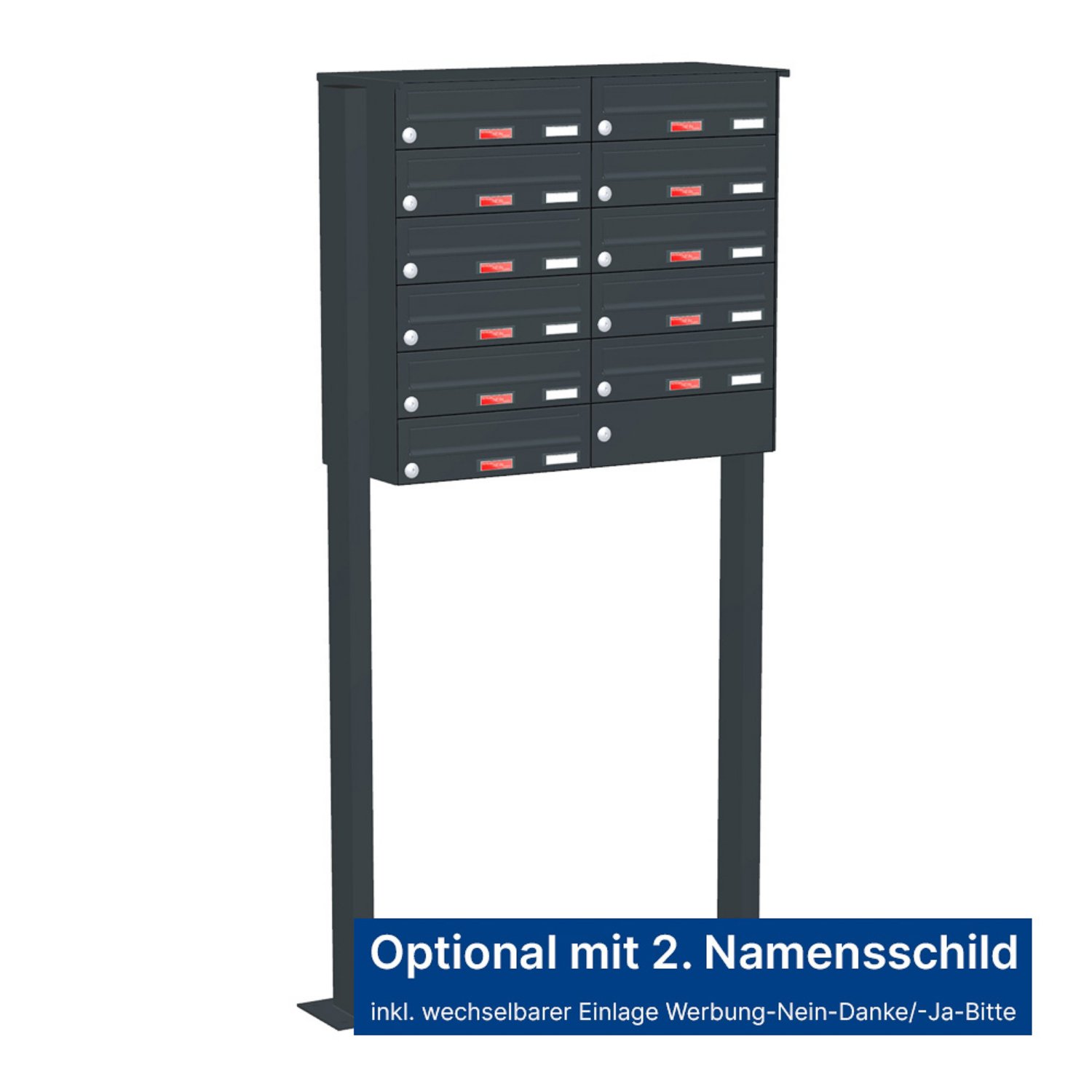 Briefkastenanlage | Freistehend | 11-fach | Waagerecht | Farbe