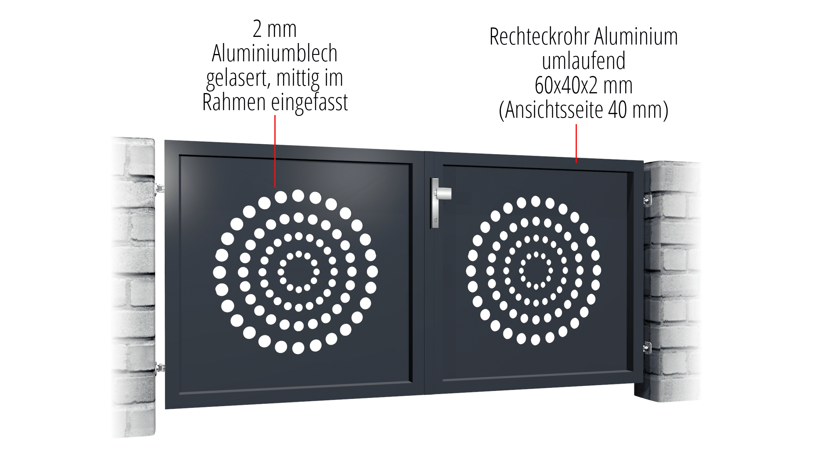 Gartentor Alu 2-flügelig Laserschnitt Design KR