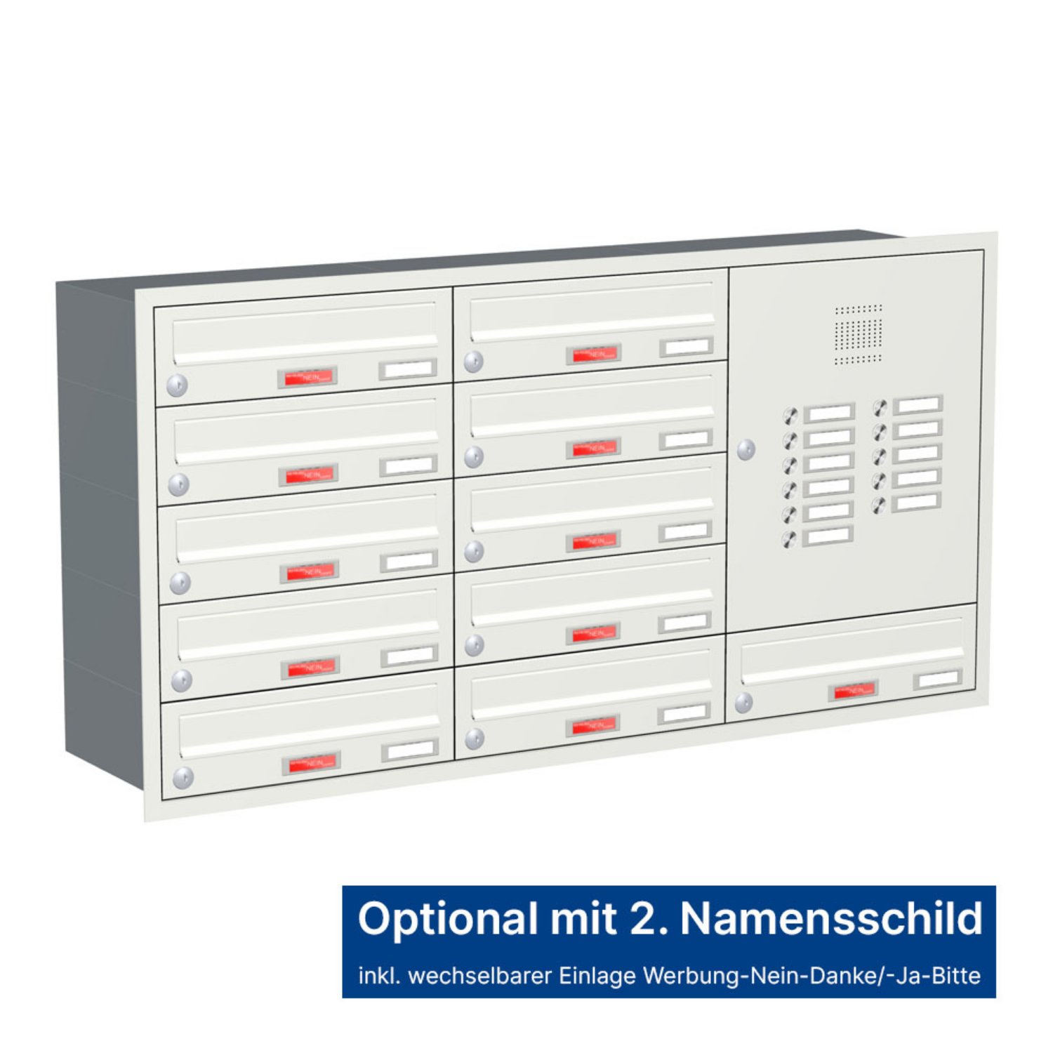 Briefkastenanlage | Unterputz | 11-fach | Waagerecht | Audio | Video | Farbe