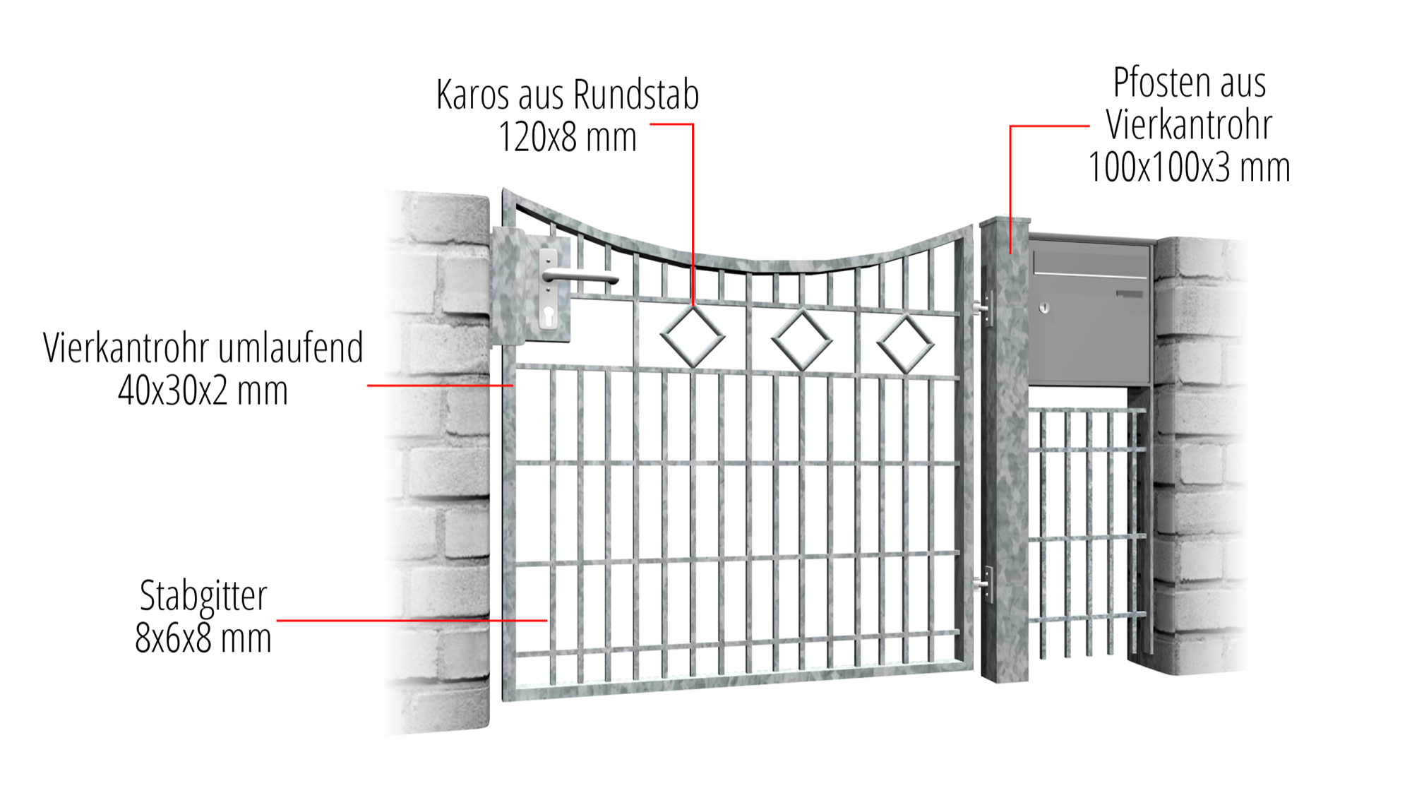 Gartentür verzinkt 1-flügelig KR, UB, BK