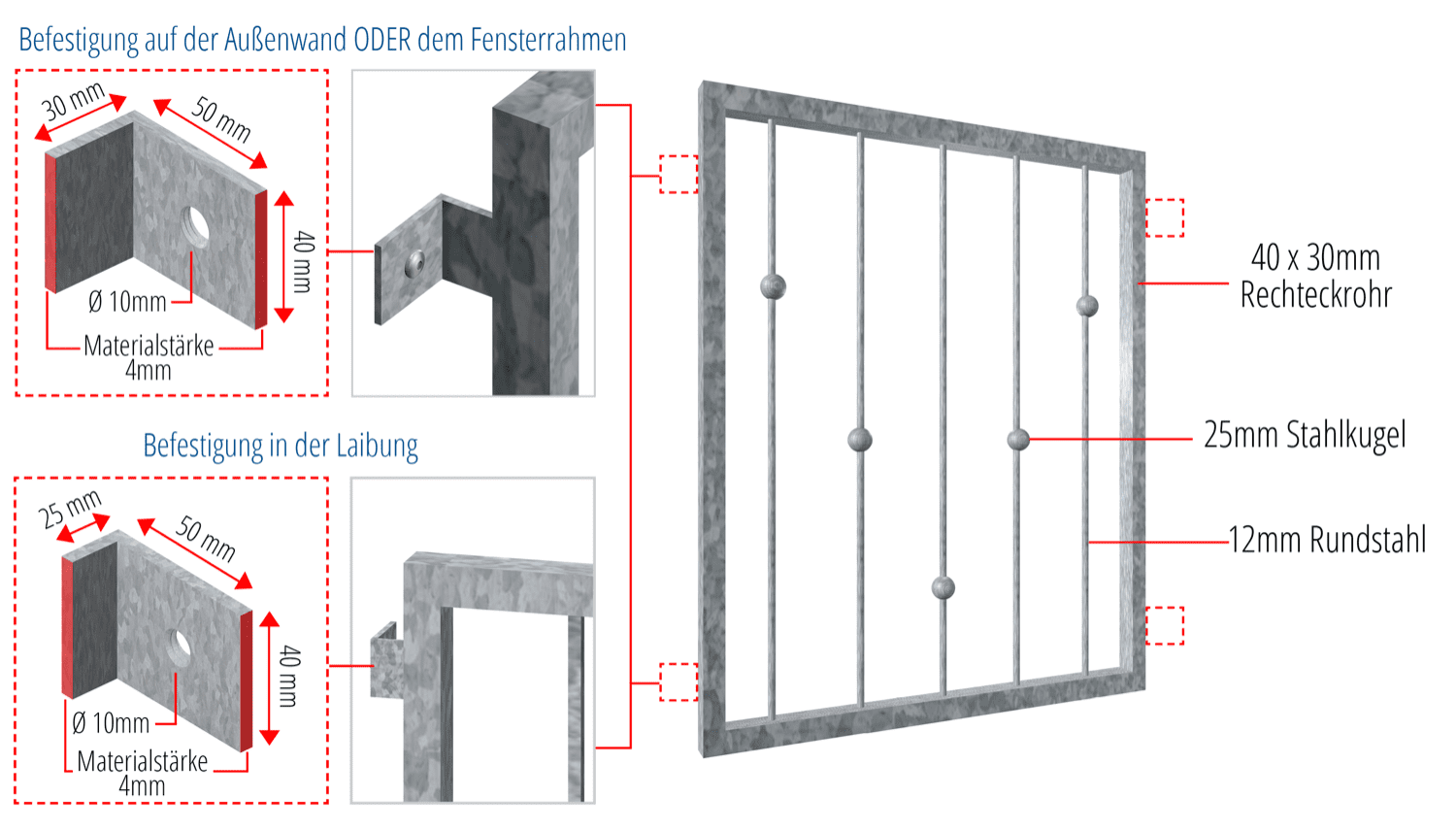 Fenstergitter verzinkt V-Kugeln