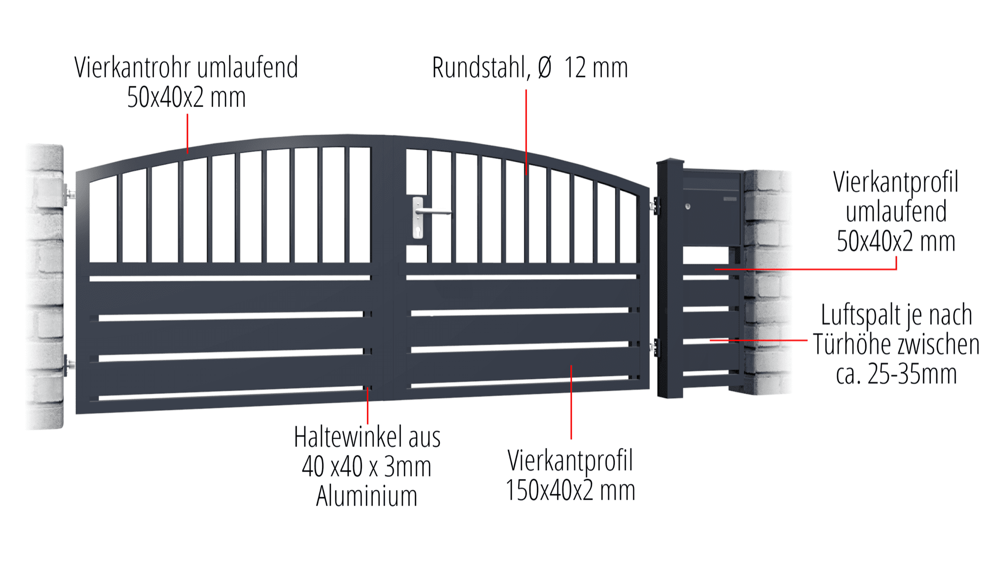 Gartentor Alu 2-flügelig Sichtschutz KSV 1, OB, BK