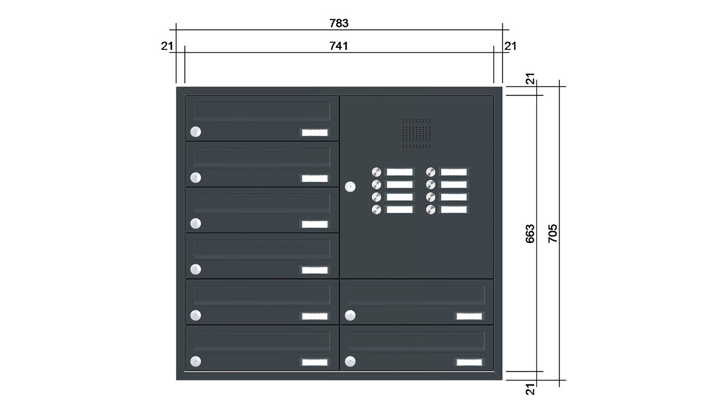 Briefkastenanlage | Unterputz | 8-fach | Waagerecht | Audio | Video | Farbe