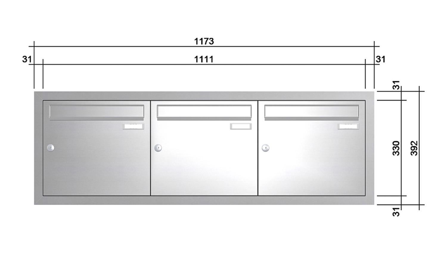 Briefkastenanlage | Unterputz | 3-fach | Senkrecht | Edelstahl