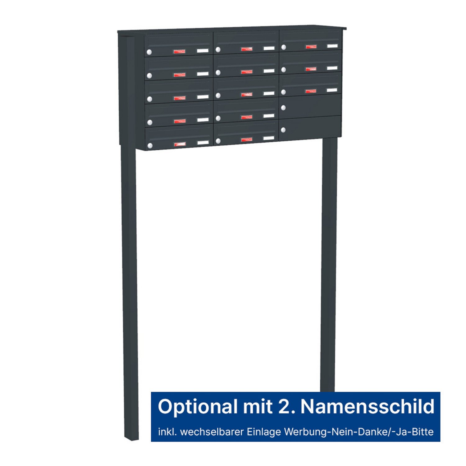 Briefkastenanlage | Freistehend | 13-fach | Waagerecht | Farbe