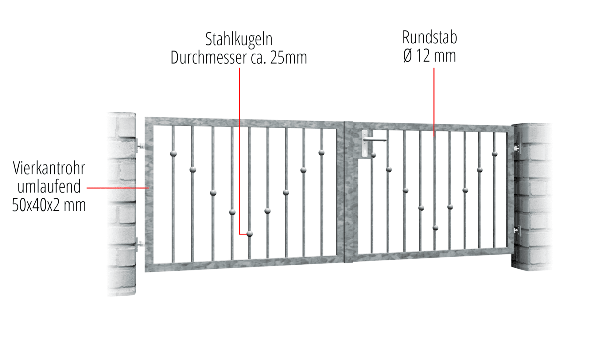 Gartentor verzinkt 2-flügelig V-Kugeln, GE