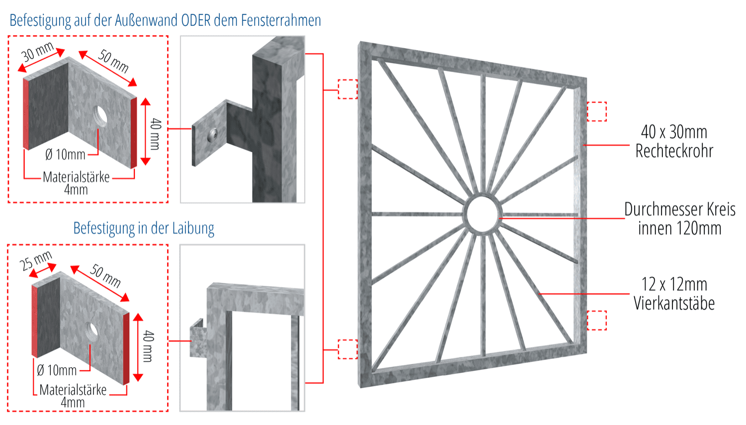 Fenstergitter verzinkt Sonne Kreis