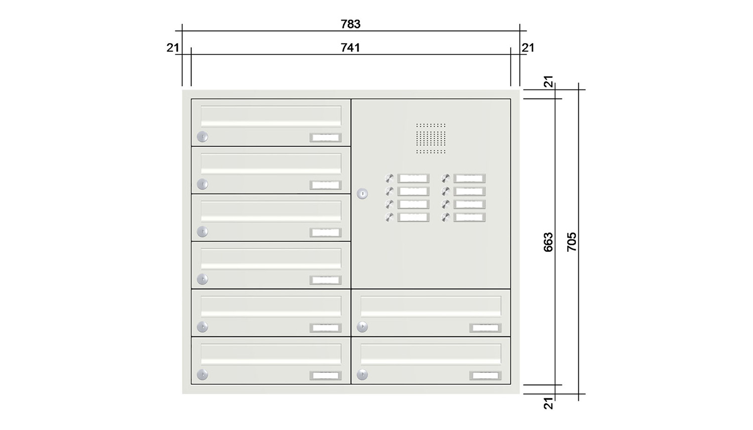 Briefkastenanlage | Unterputz | 8-fach | Waagerecht | Audio | Video | Farbe