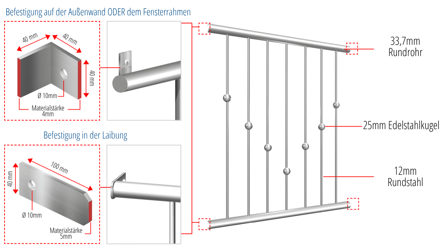 Fenstergitter Edelstahl V-Kugeln 2