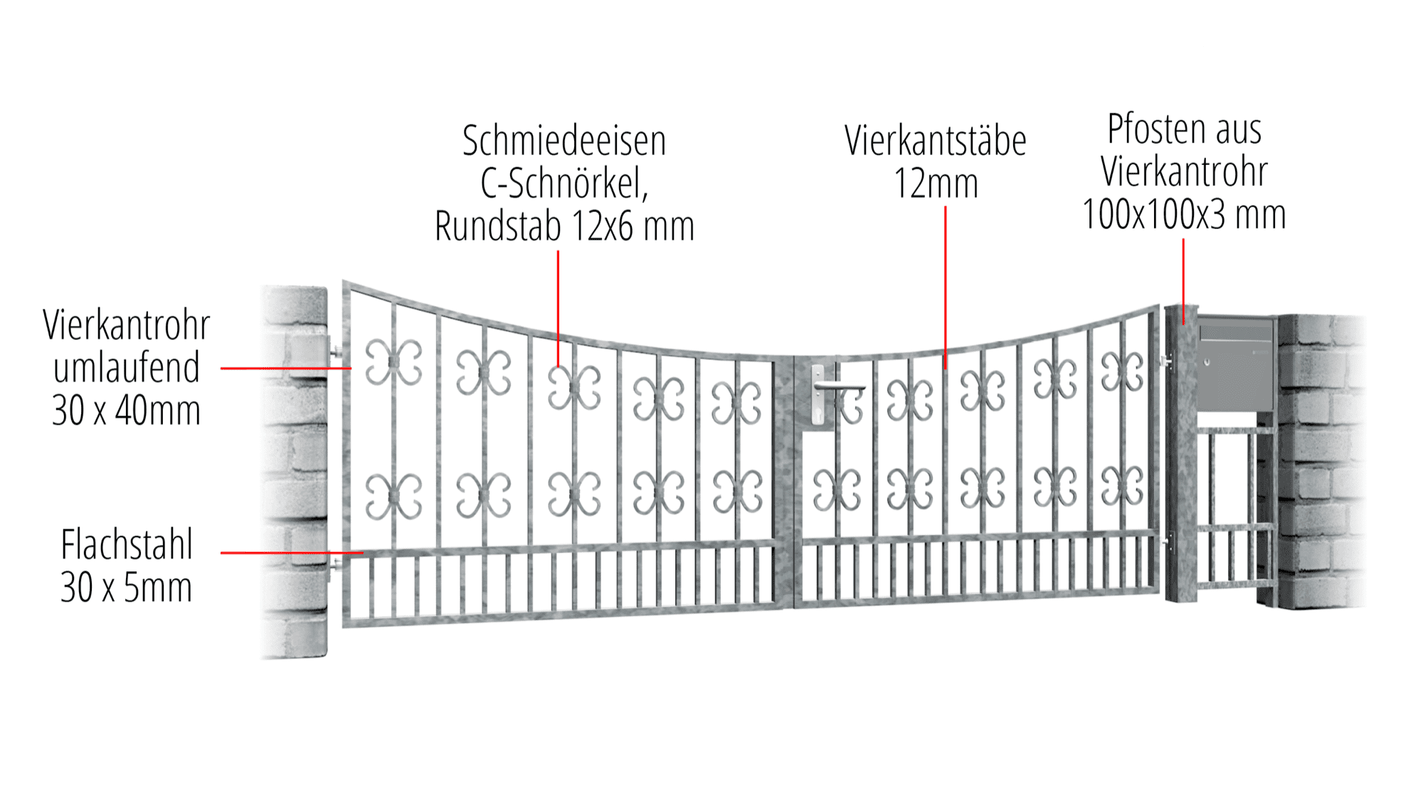 Gartentor verzinkt 2-flügelig Barock, UB, BK