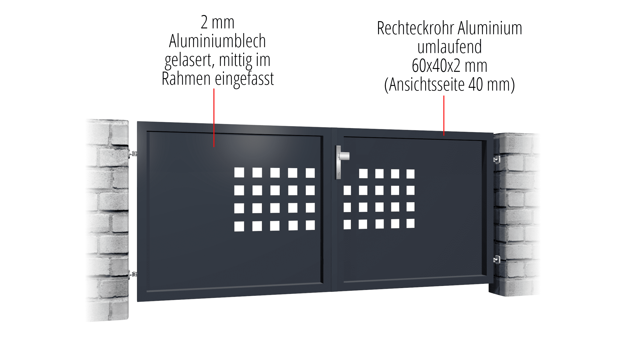 Gartentor Alu 2-flügelig Sichtschutz QLR, GE