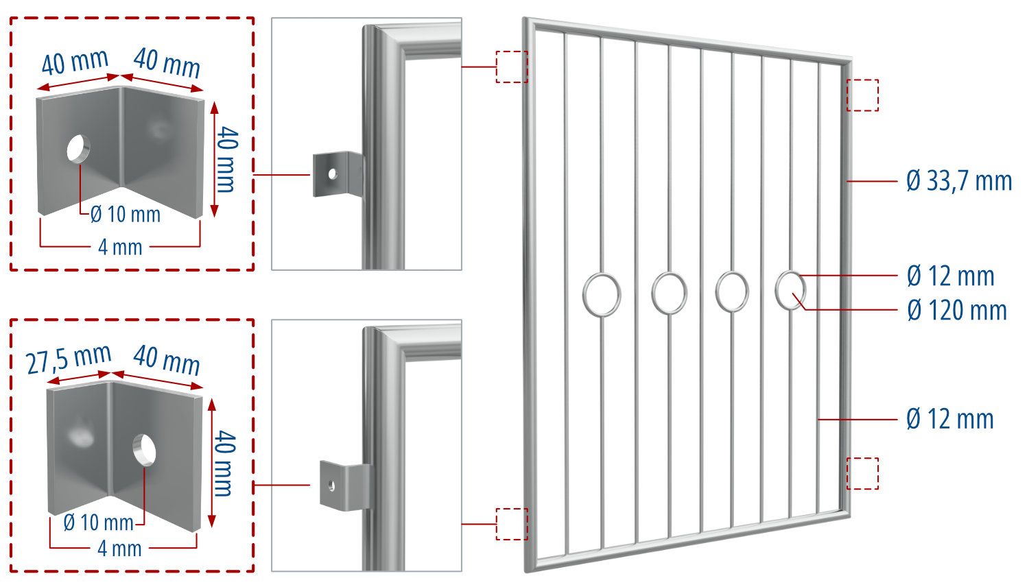 Fenstergitter Edelstahl Kreis Stab 