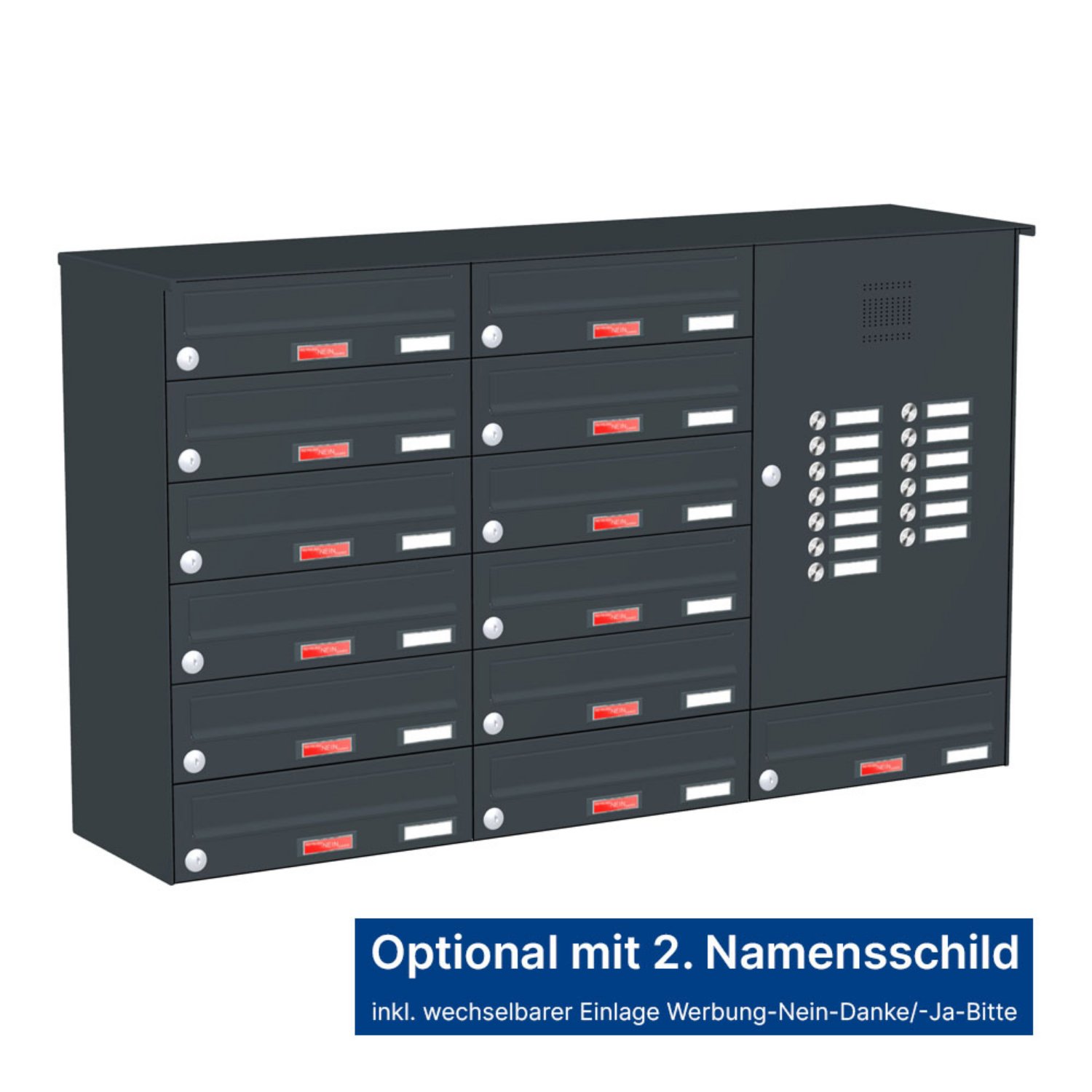 Briefkastenanlage | Aufputz | 13-fach | Waagerecht | Audio | Video | Farbe