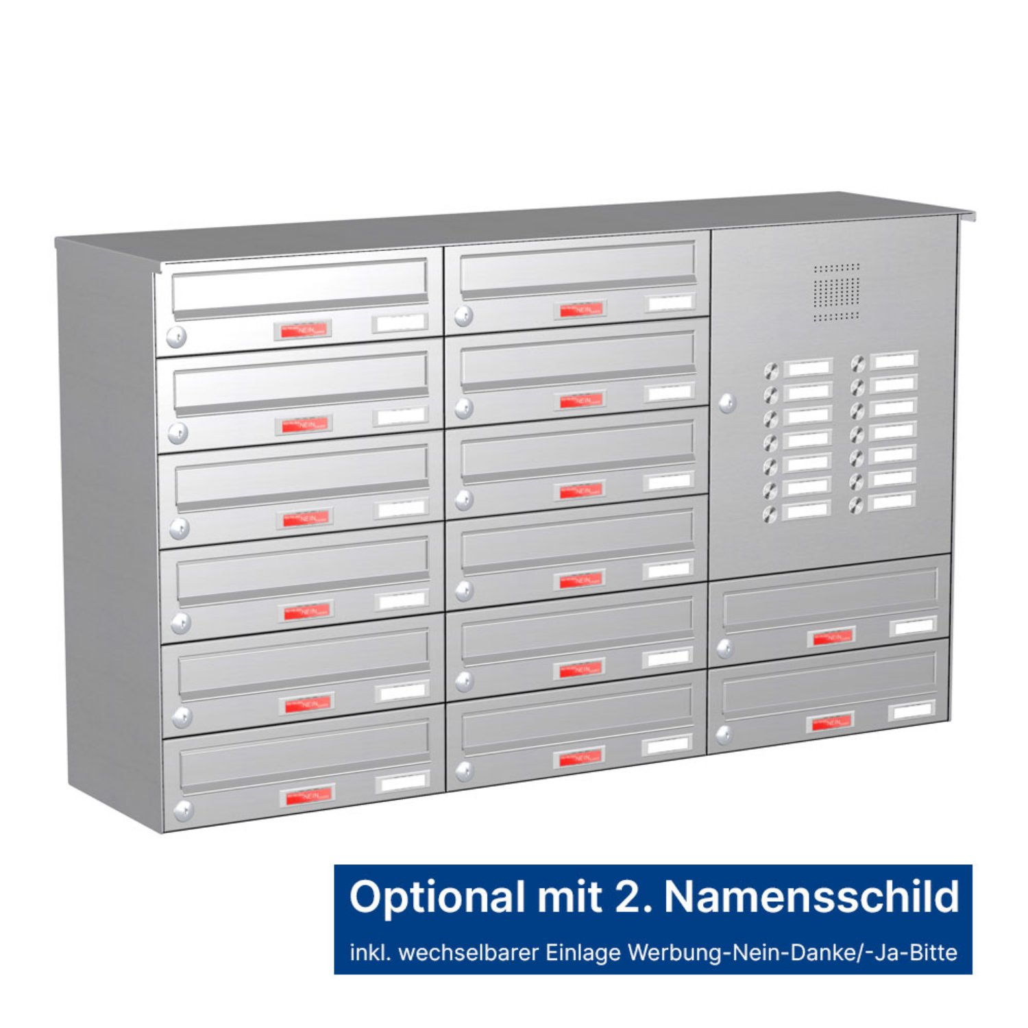 Briefkastenanlage | Aufputz | 14-fach | Waagerecht | Audio | Video | Edelstahl