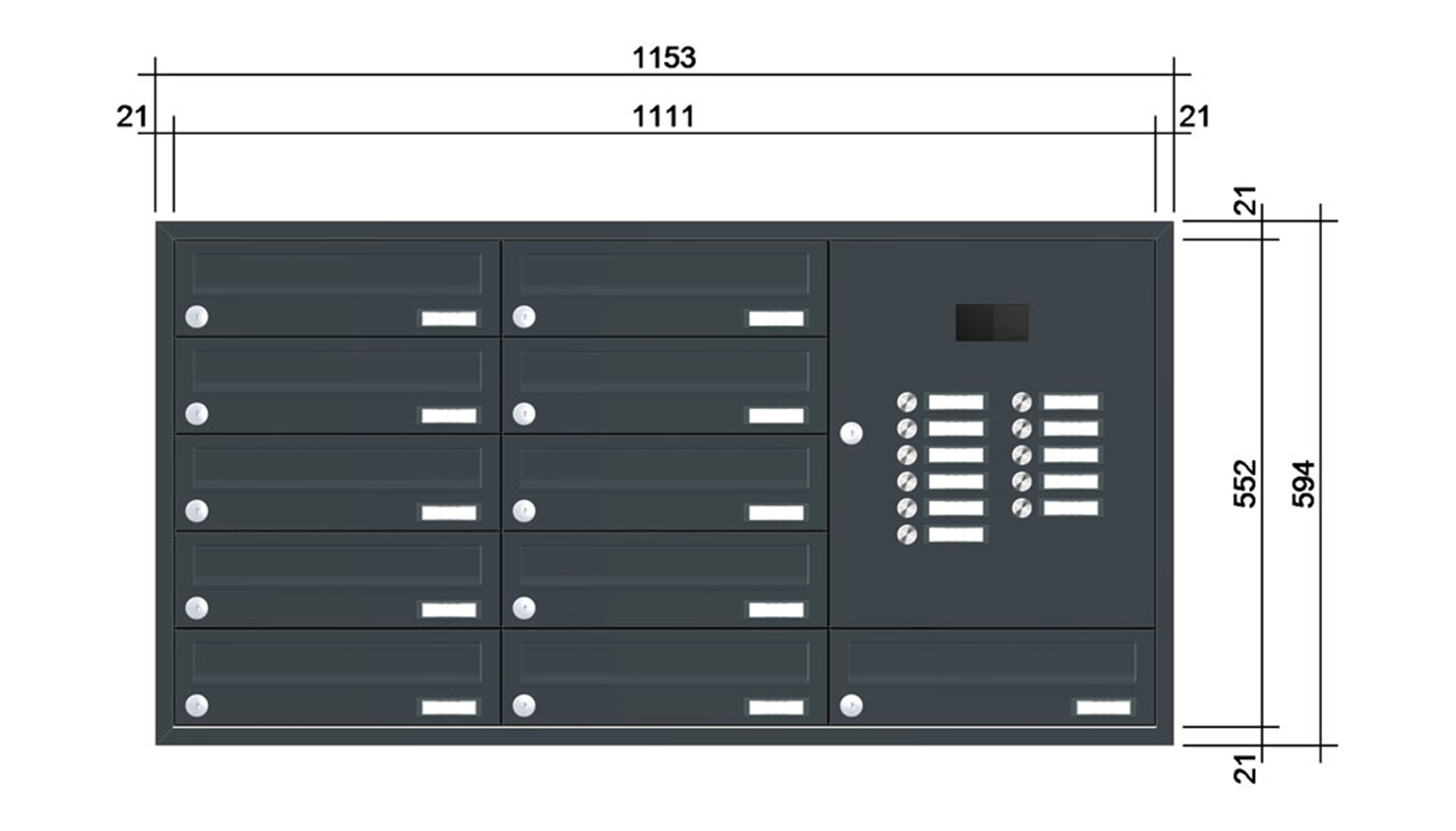Briefkastenanlage | Unterputz | 11-fach | Waagerecht | Audio | Video | Farbe