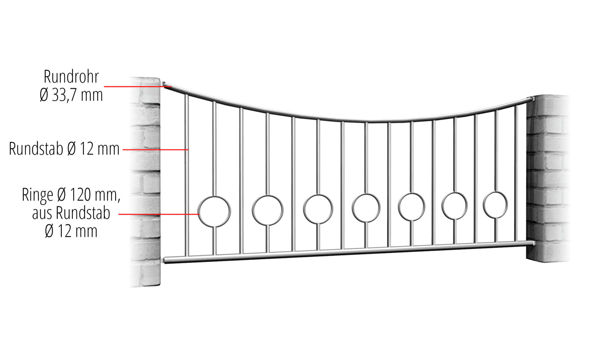 Gartenzaun Edelstahl Kreis Stab 2 Unten, UB