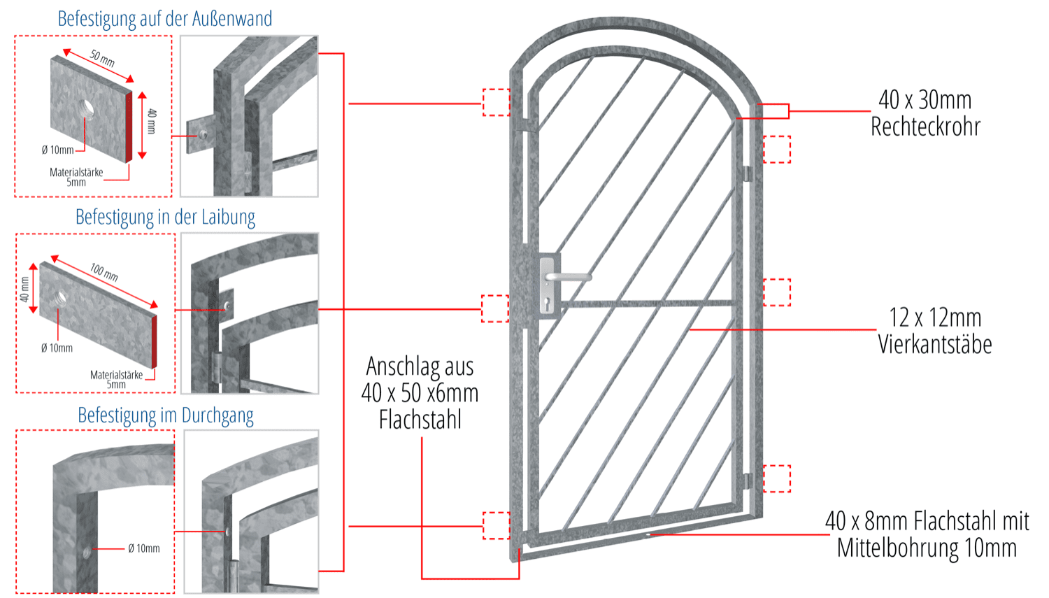 Gittertür verzinkt Diagonalstab 2 Oberbogen